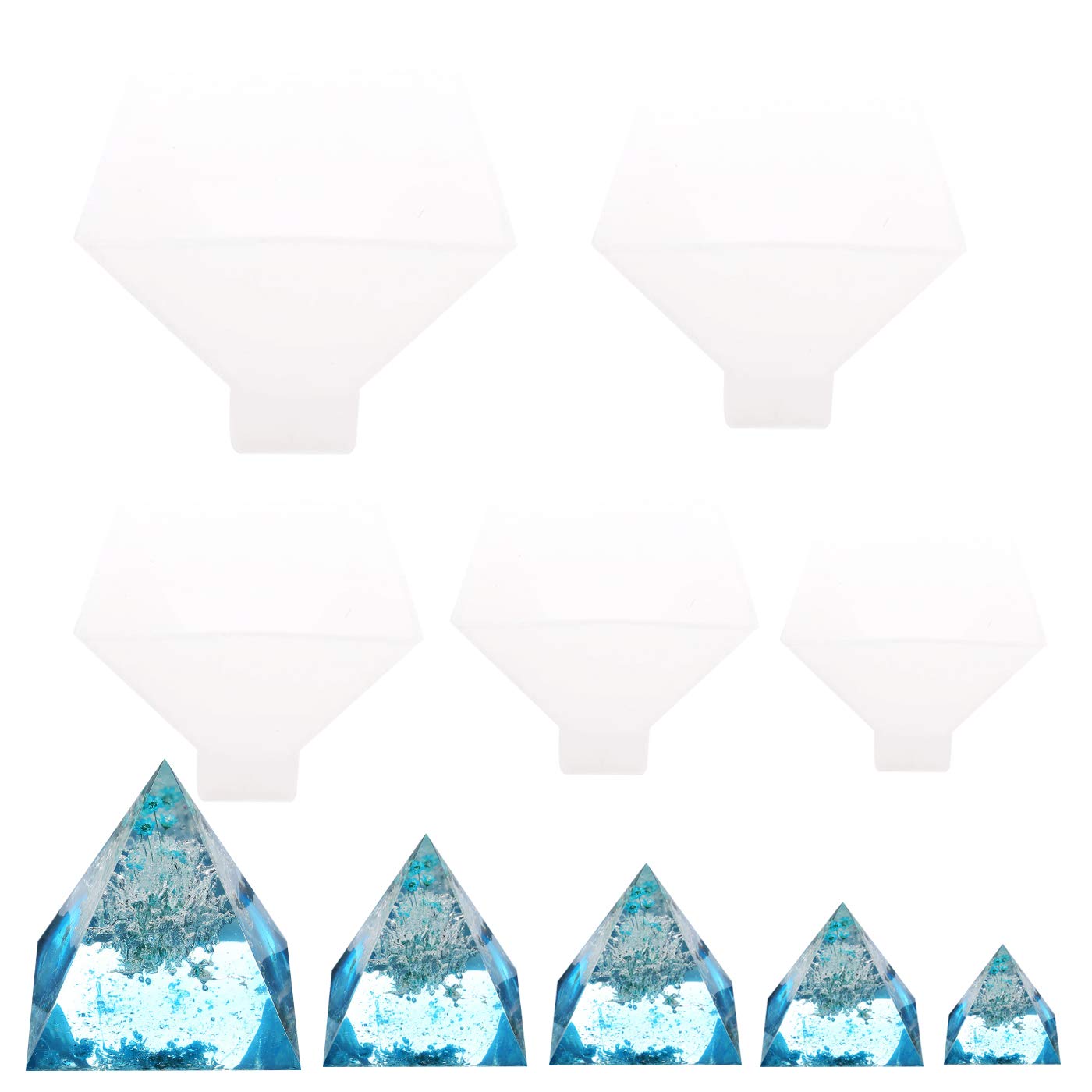 Markeny 5-Piece Pyramid & Cube Silicone Mold Set for DIY Resin Casting - Clear Epoxy Molds for Jewelry, Keychains, Home Decor Crafts - Perfect for Beginners & Professional Art Projects