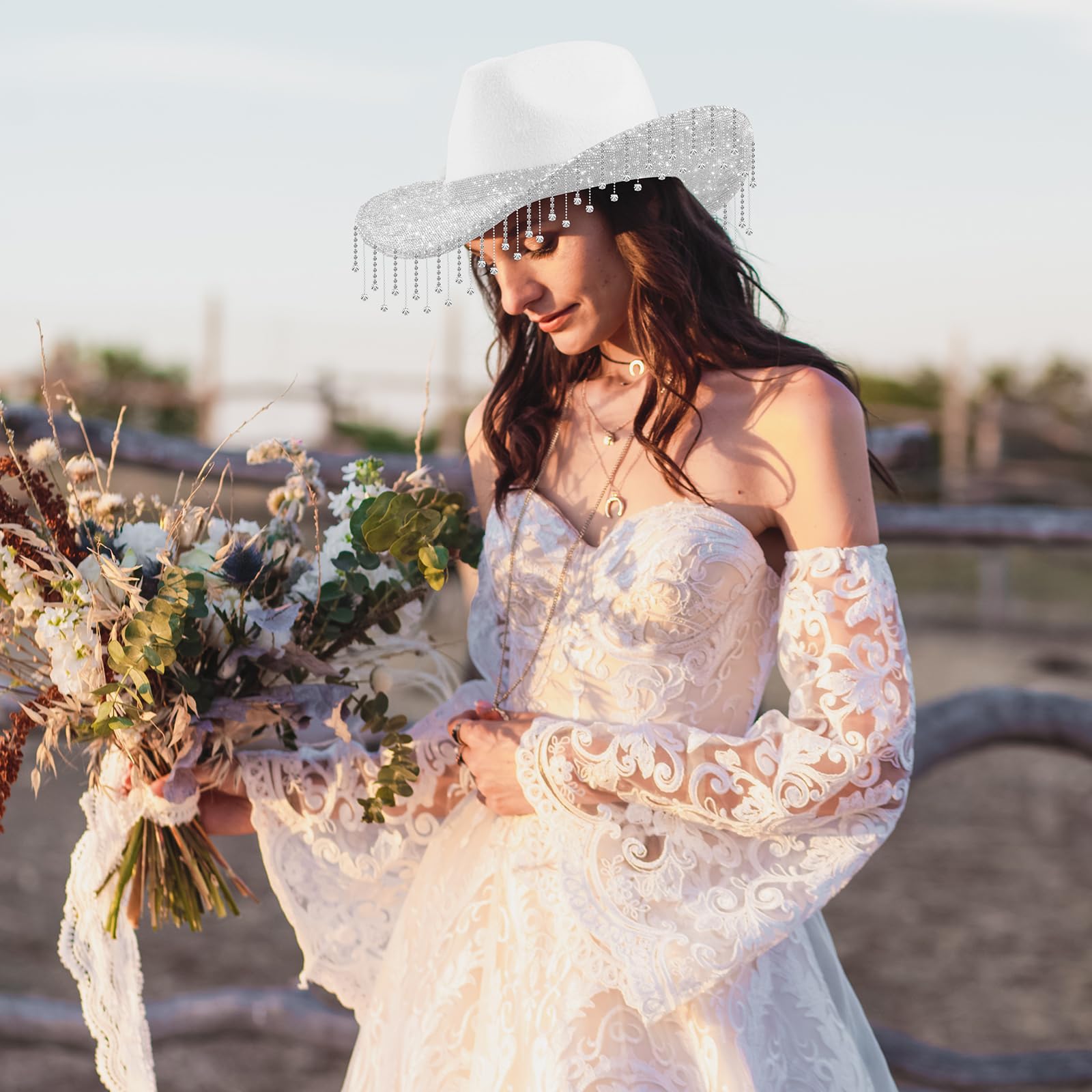 Sparkling Rhinestone Cowboy Hat with Glitter & Headscarf - Western Cowgirl Hat for Men & Women - Bling Cowboy Costume for Cosplay, Parties & Country Music Festivals