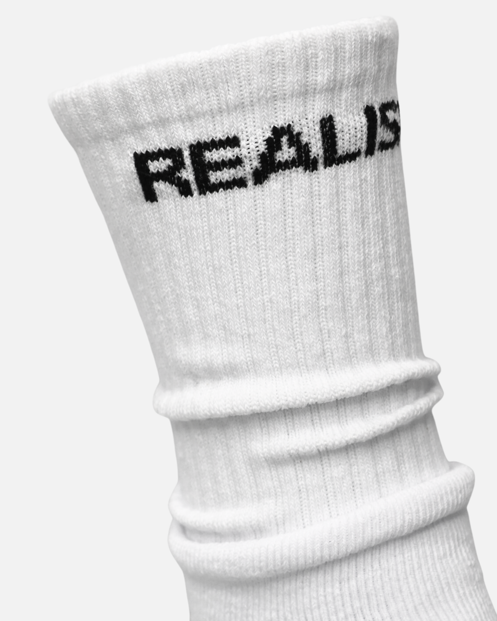 SSS Realism Core Logo Socks - White Athletic Crew Socks for Men & Women - Comfortable Casual & Workout Socks for Running, Gym, and Everyday Wear