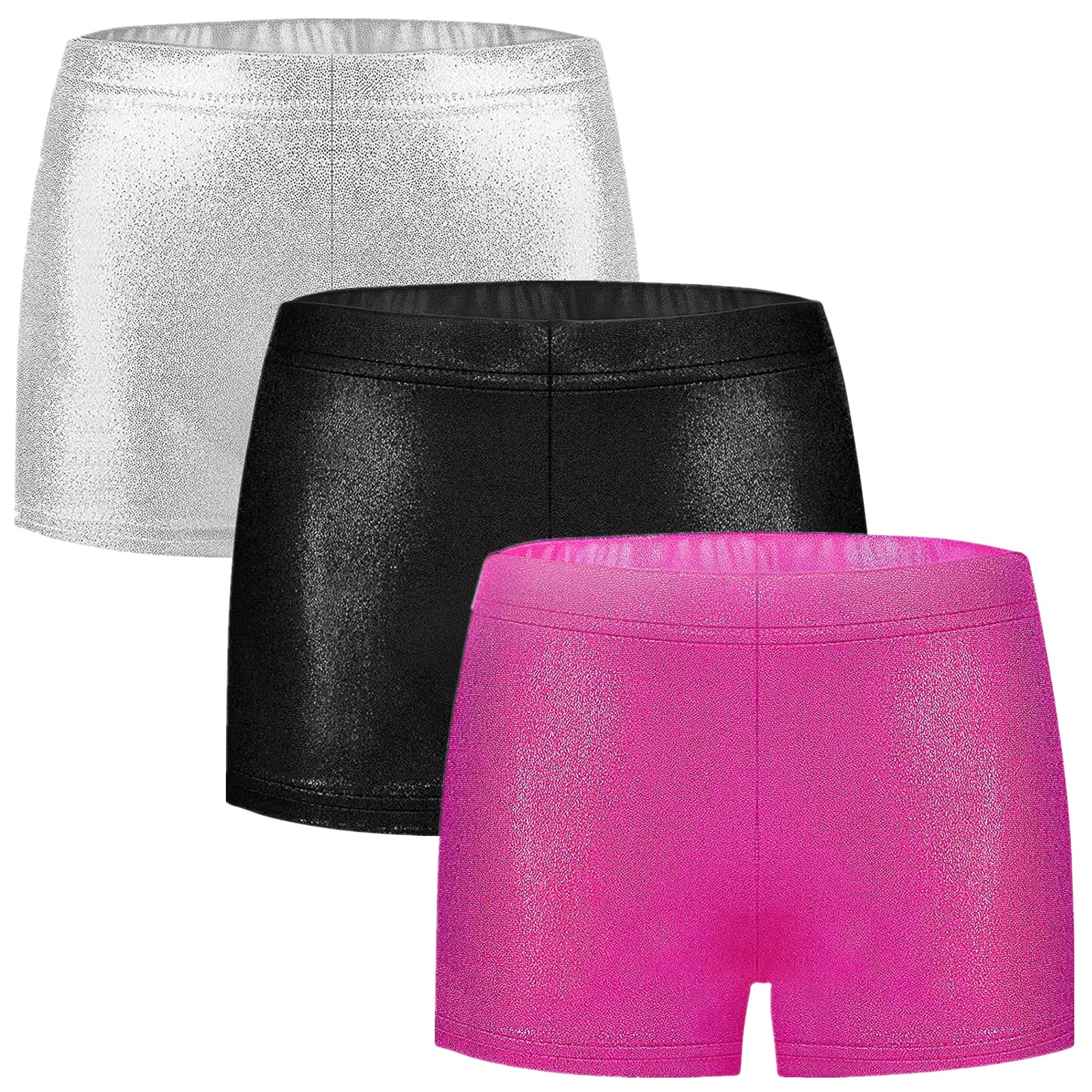 BYONEME Girls Dance Shorts - Sparkle Glitter Gymnastics Athletic Shorts for Cheerleading, Tumbling & Performance - Comfortable Stretchy Workout Bottoms for Kids