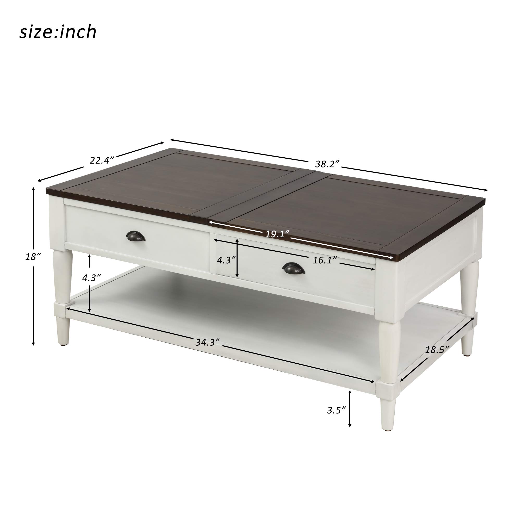 Lift Top Coffee Table with Drawer and Shelf - Solid Wood Modern End Table for Living Room, Home Office - White & Brown - Perfect for Small Spaces, Storage & Stylish Decor