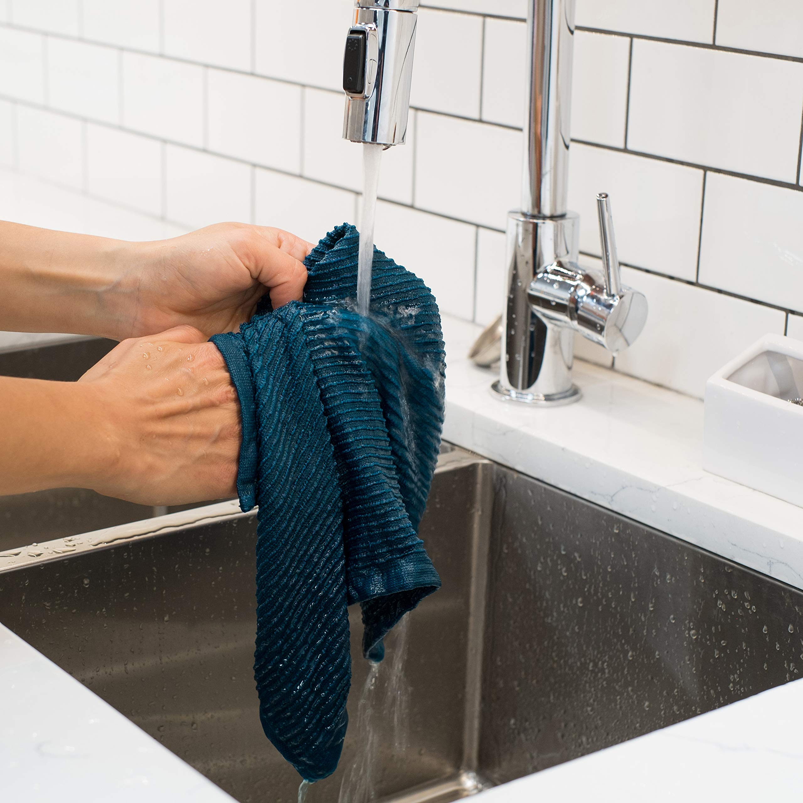 Now Designs Ripple Kitchen Dishcloth Set of 4 - Peacock Green | Super Absorbent & Quick-Drying Dish Towels for Washing Dishes, Cleaning Countertops & Kitchen Surfaces