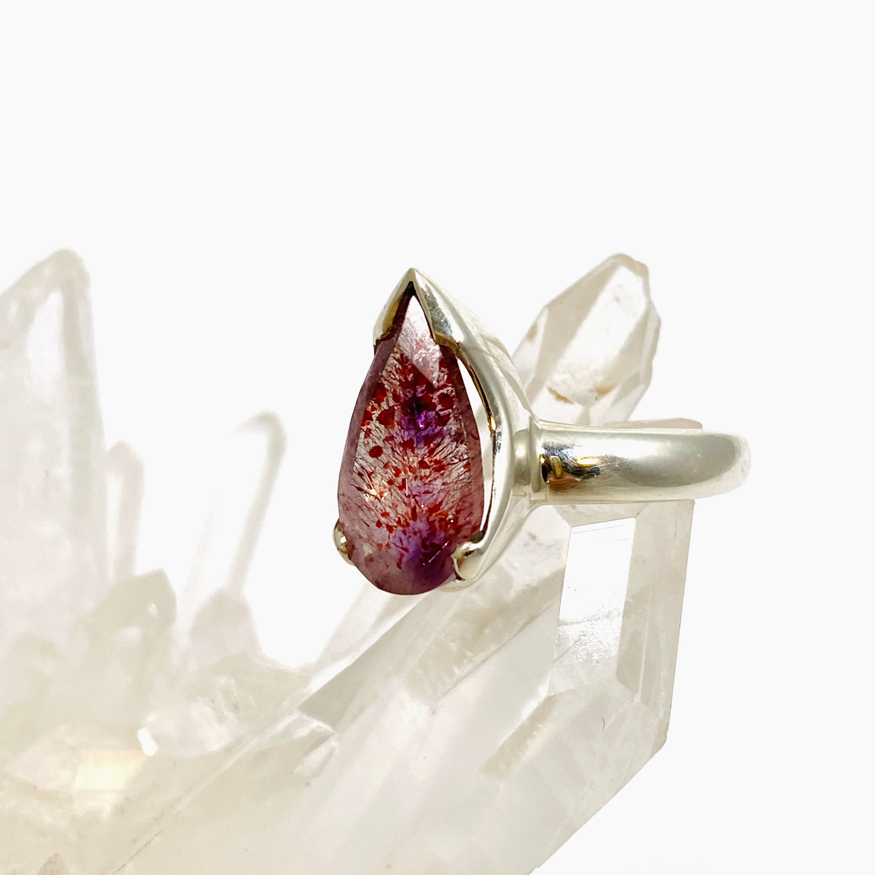 Lepidicrocite in Quartz Faceted Teardrop Ring - Size 6.5, Natural Crystal Jewelry for Women - Perfect for Boho Style, Spiritual Healing & Gift Giving