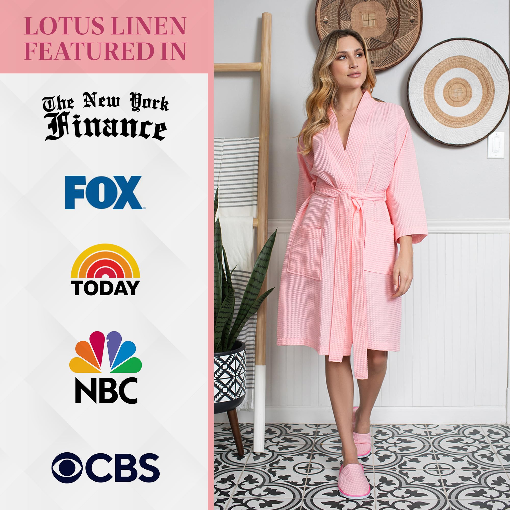 Lotus Linen Women's Lightweight Waffle Kimono Knee Length Cotton Robe - Soft Spa Bathrobe for Women - Personalized Bridesmaid Gift Set - Perfect for Relaxation, Bridal Showers & Home Spa Days