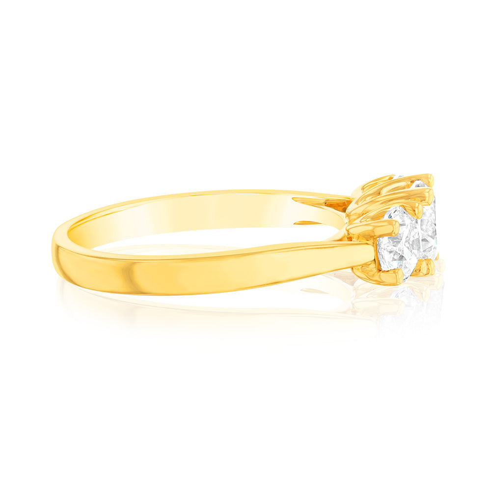 14K Yellow Gold 1.5 Carat Diamond Trilogy Ring with 3 Round Brilliant Cut Diamonds - Engagement, Wedding, Anniversary Jewelry Gift for Her