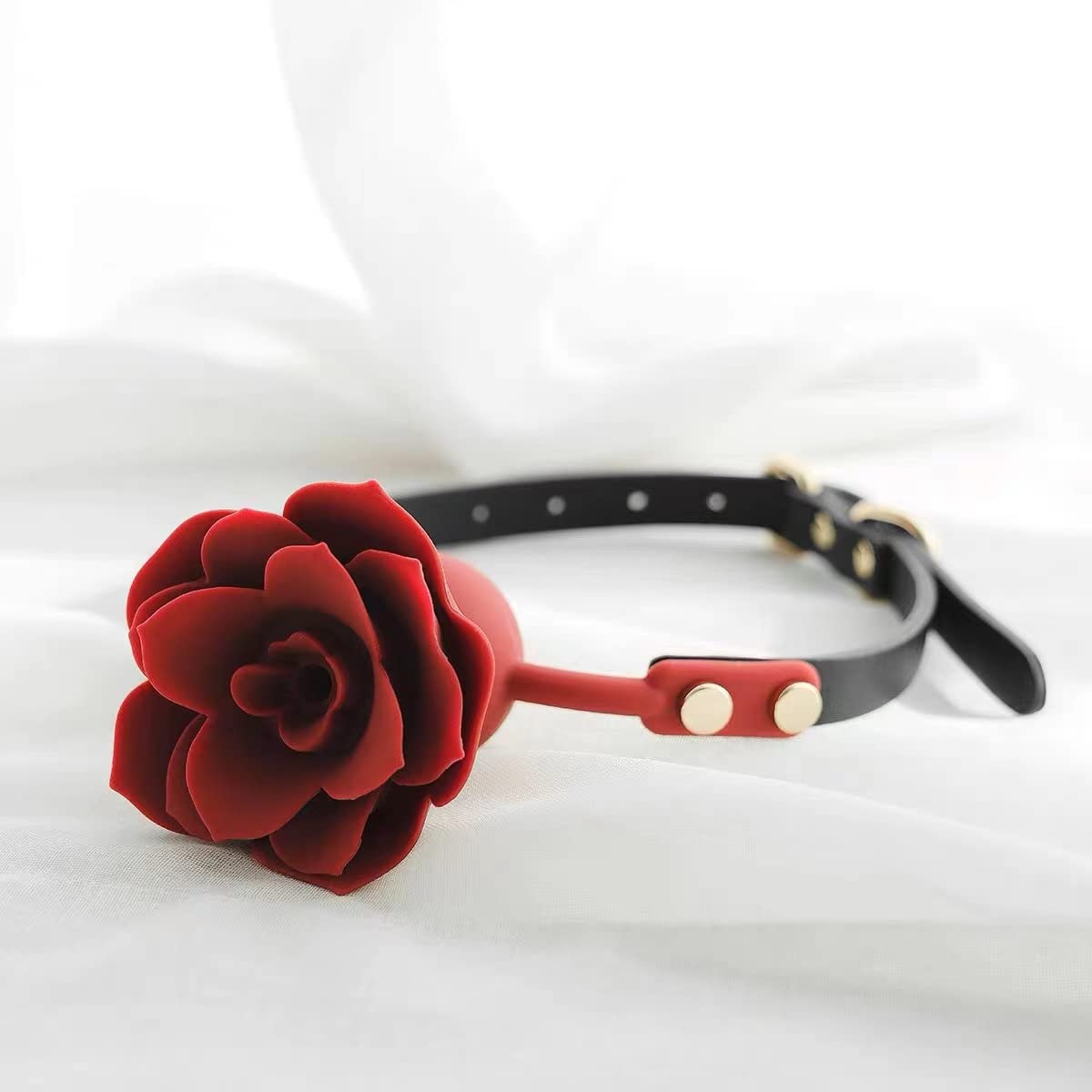 Breathable Rose Ball Gag - BDSM Bondage Gag & Muzzle for Women, Adult Fetish Sex Toys for Couples Role Play, Cosplay, and Sensual Games - Perfect for Spicing Up Your Bedroom or BDSM Scenes (Black)
