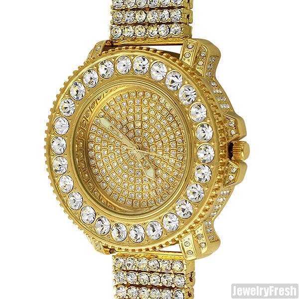Luxury Gold Big Rocks Bezel Fully Iced Out Watch for Men - Diamond-Crusted Hip Hop Bling Watch - Perfect for Parties, Gifts & Special Occasions