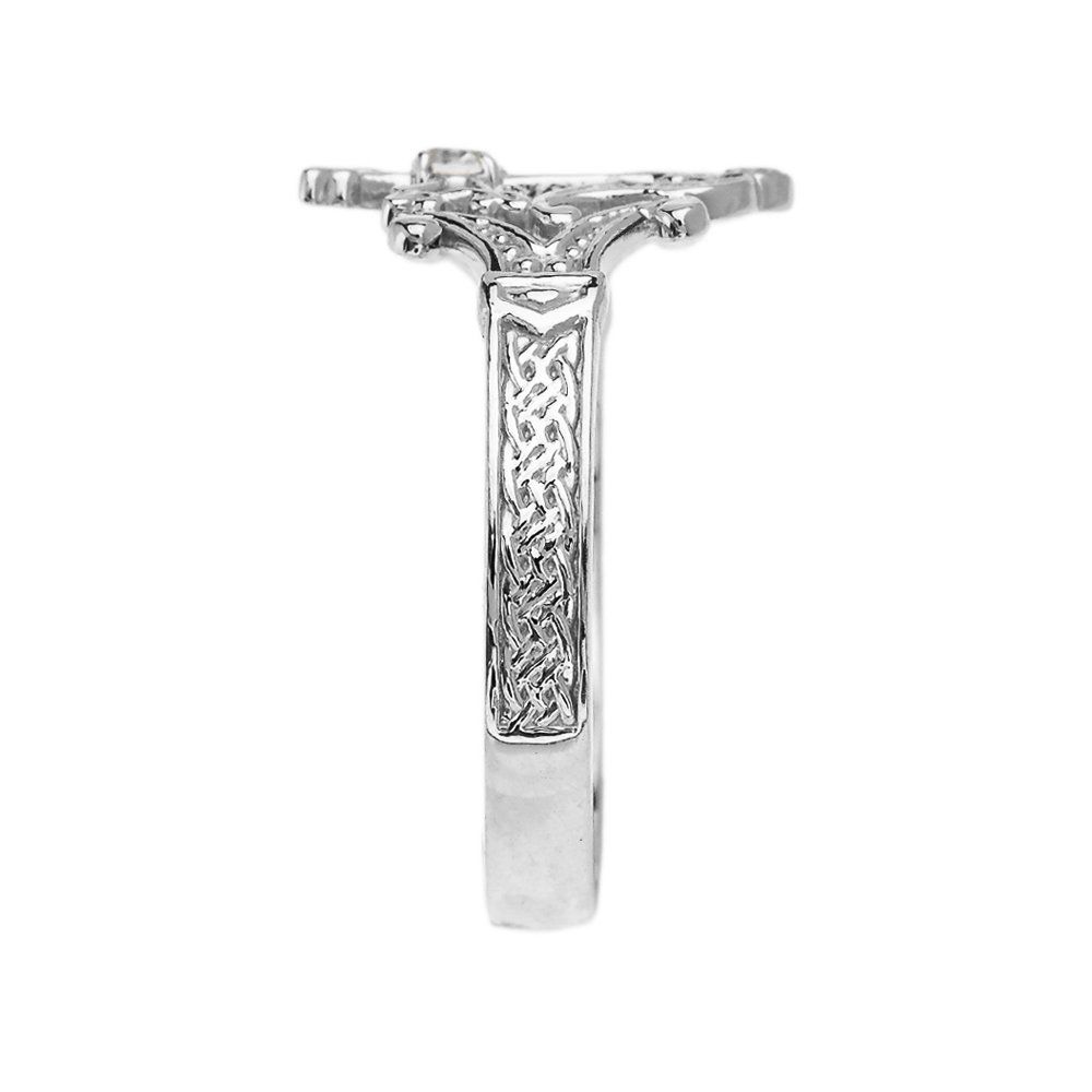 10K White Gold Solitaire Diamond Orthodox Cross Ring with Armenian Knot Design - Elegant Religious Jewelry for Baptism, Wedding & Spiritual Gifts
