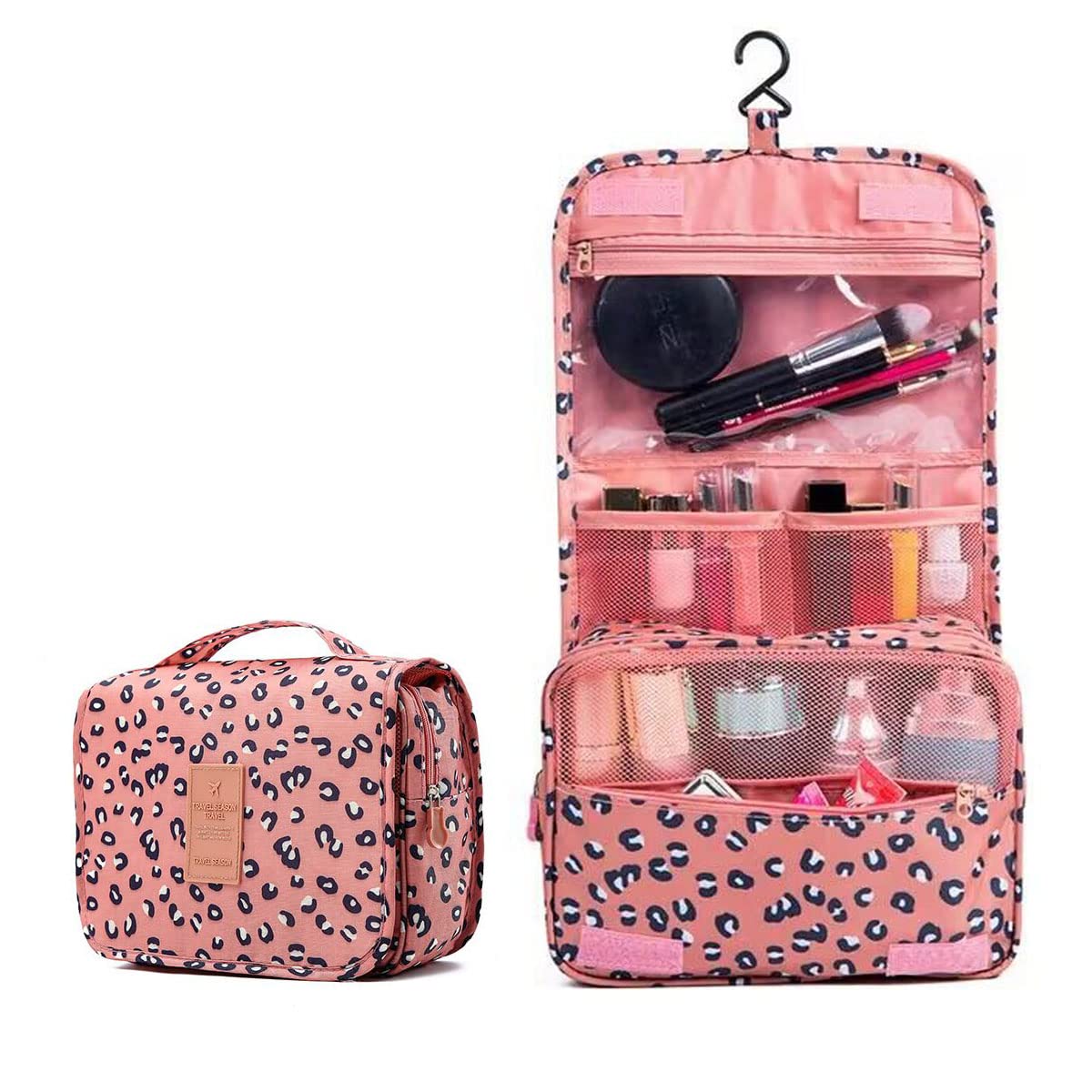 YYGOJOY Travel Toiletry Bag - Waterproof Hanging Cosmetic Organizer for Men & Women, Portable Makeup Bag with Leopard Print - Perfect for Camping, Gym, Business Trips & Vacation