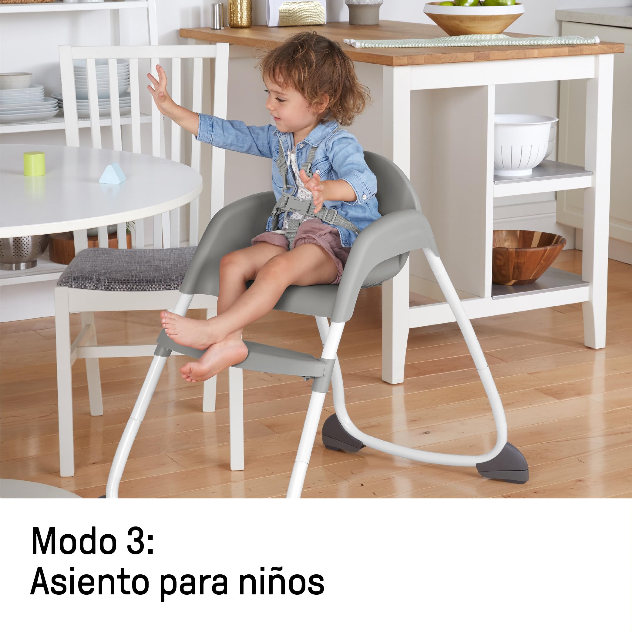 Ingenuity Trio 3-in-1 Convertible High Chair, Toddler Booster Seat & Kids Dining Chair - Adjustable Height for Babies 6 Months to 5 Years - Neutral Gray (Nash) - Perfect for Family Meals, Restaurant Visits & Small Spaces