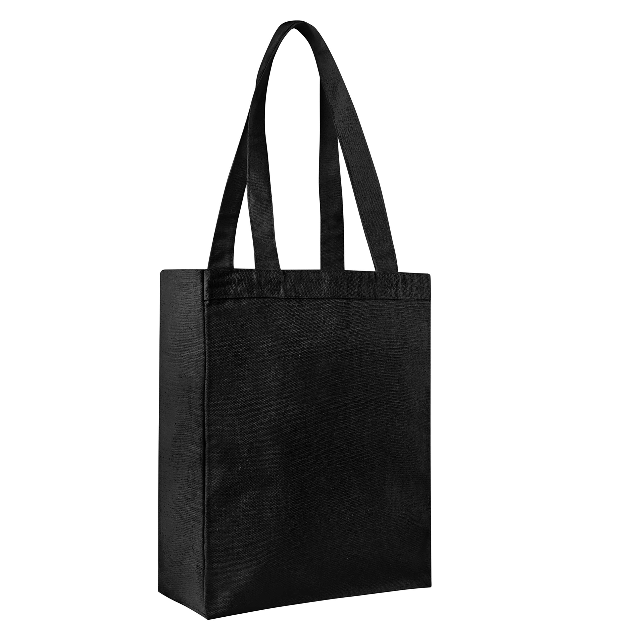 12-Pack Heavy Duty Canvas Tote Bags Bulk Wholesale - Thick Reusable Plain Book Bags for School, Shopping & Groceries - Durable TF210 Tote in Black