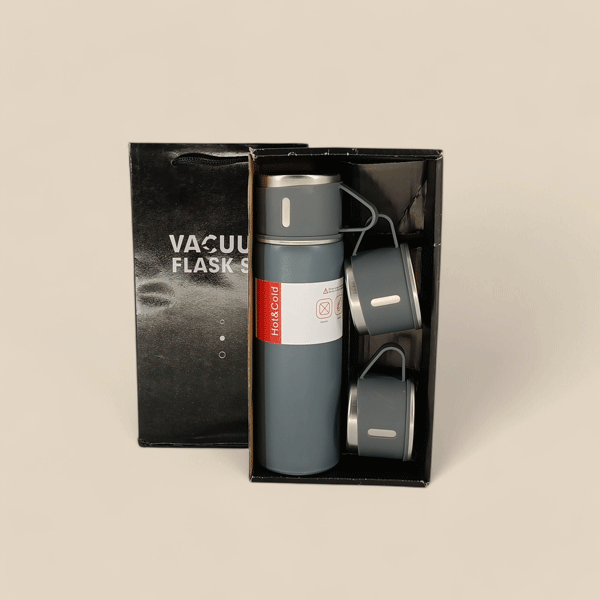 Premium 500ml Stainless Steel Vacuum Insulated Flask with 3 Travel Cups - Ideal for Camping, Hiking, Office & Outdoor Adventures