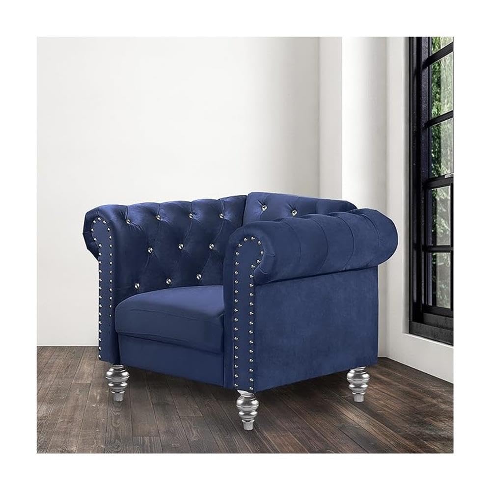 Emma Velvet Chesterfield Style Chair with Crystal Button Tufts - Royal Blue Classic Furniture for Living Room, Office & Lounge | Elegant Home Decor & Comfortable Seating