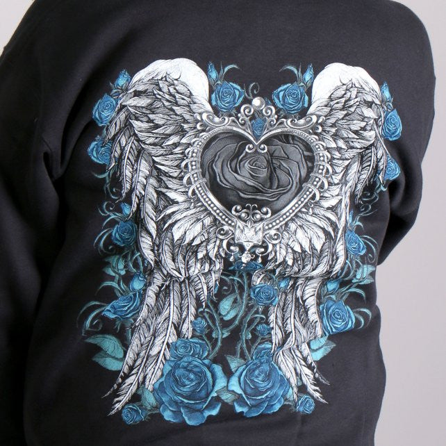 Angel Roses Zip-Up Hooded Sweatshirt for Women with Wings Design - Stylish & Comfortable Outerwear for Casual Wear, Biker Fashion & Everyday Outfits
