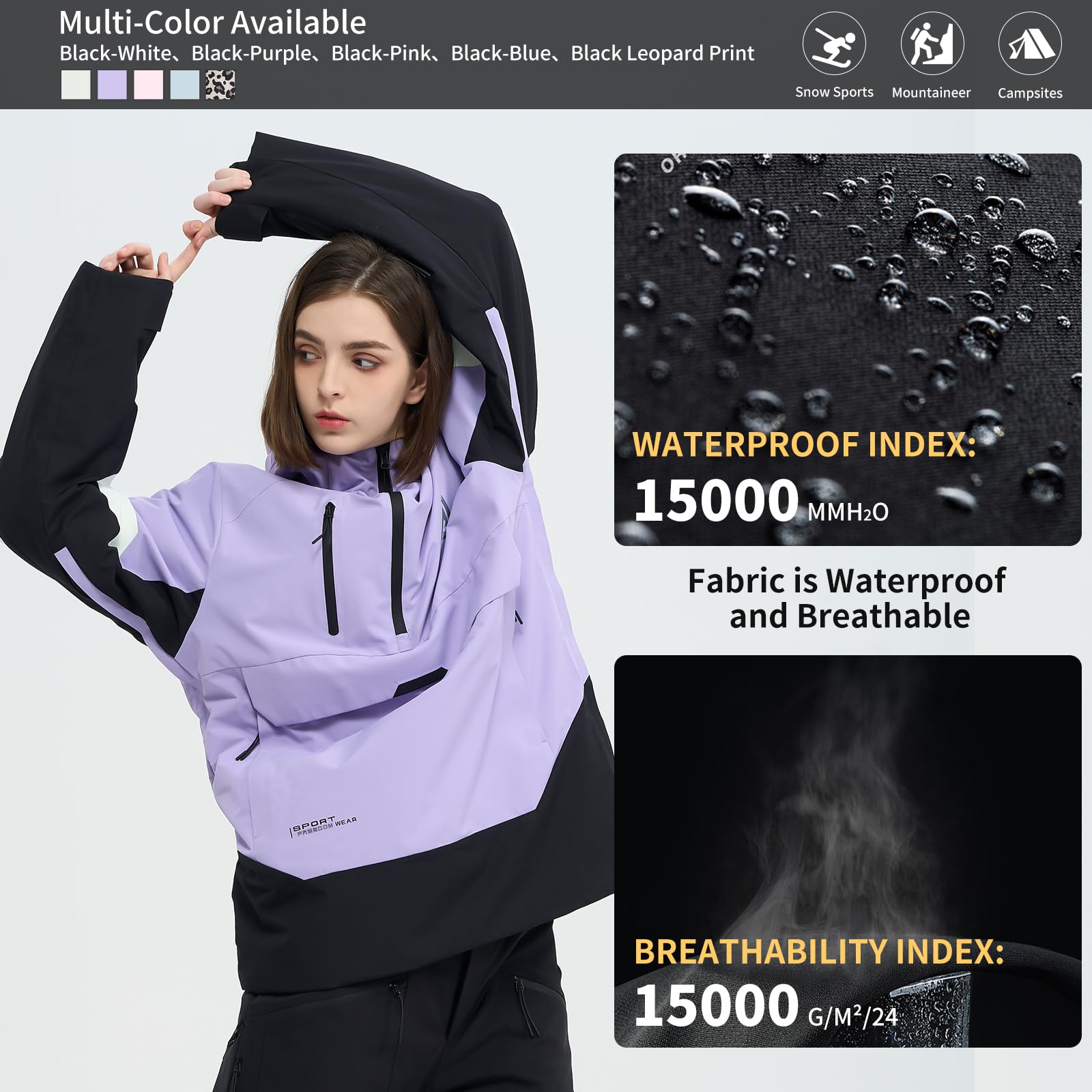 Waterproof Insulated Ski Jacket for Men & Women - Warm Snowboard Anorak Coat with Hood, Baggy Pullover Design for Winter Sports & Outdoor Activities