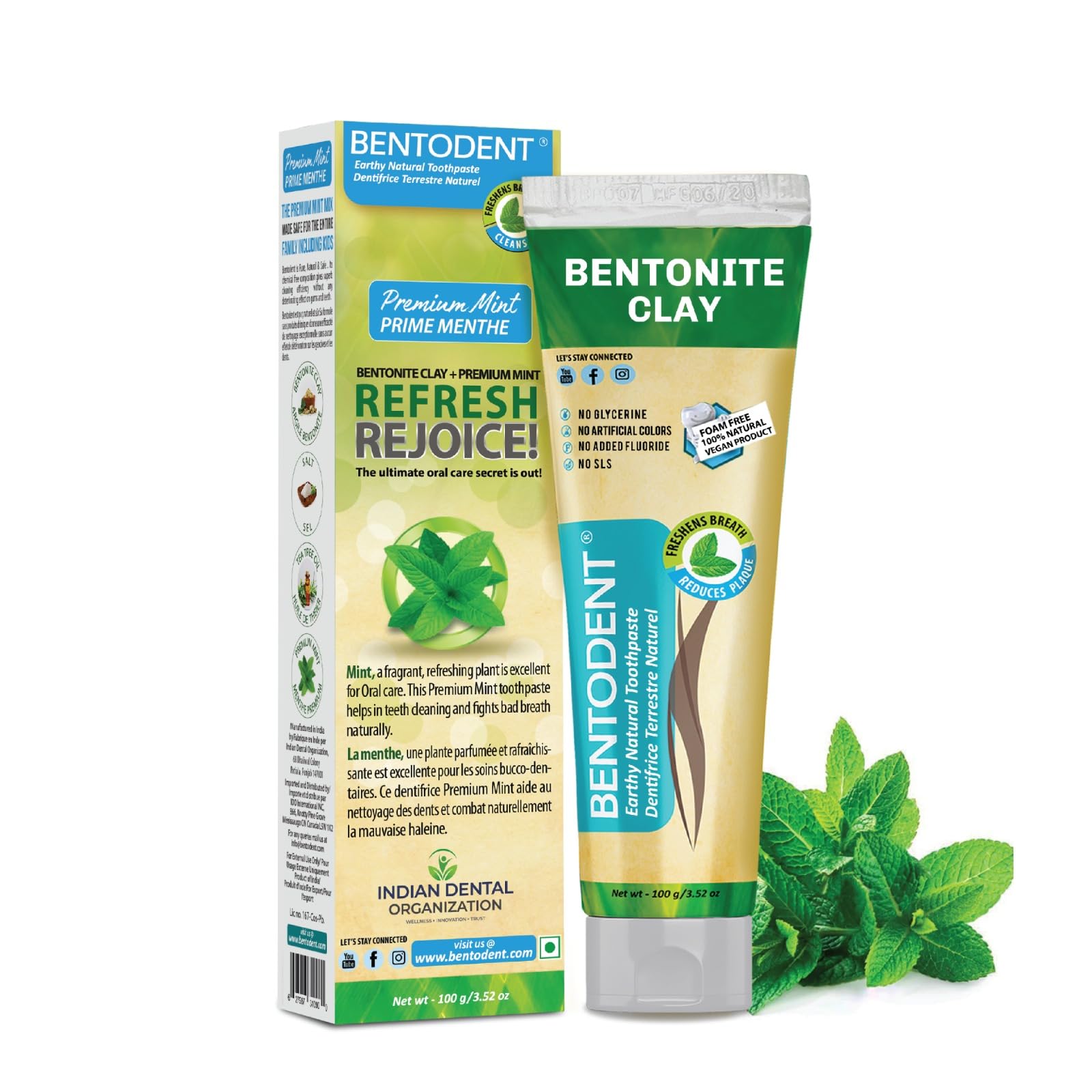Bentodent Remineralizing Toothpaste - Fluoride-Free Natural Toothpaste with Food Grade Organic Calcium Bentonite Clay for Adults & Kids | Whitens Teeth, Soothes Sensitivity | Fresh Mint Flavor | Ideal for Daily Oral Care & Sensitive Teeth Whitening