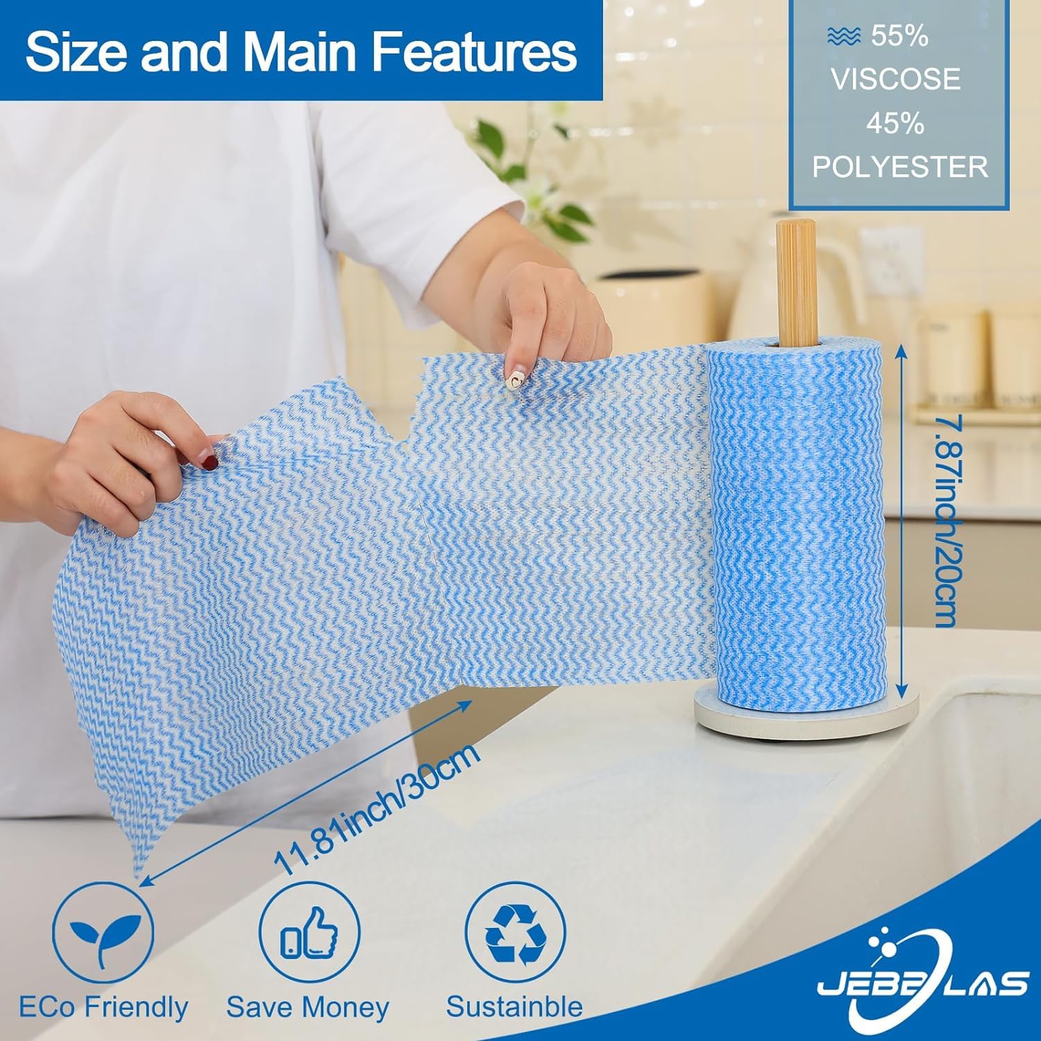 **JEBBLAS Reusable Cleaning Wipes - Eco-Friendly Kitchen & Household Towels, Washable Dish Cloths, Multi-Purpose Cleaning Rags (2 Rolls, 200 Sheets) - Perfect for Dishes, Countertops, and Spills**