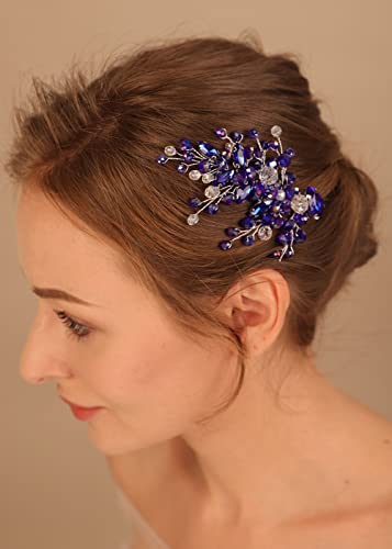 Blue Crystal Wedding Hair Comb - Silver Rhinestone Bridal Hair Clip for Women & Girls | Perfect for Weddings & Special Events