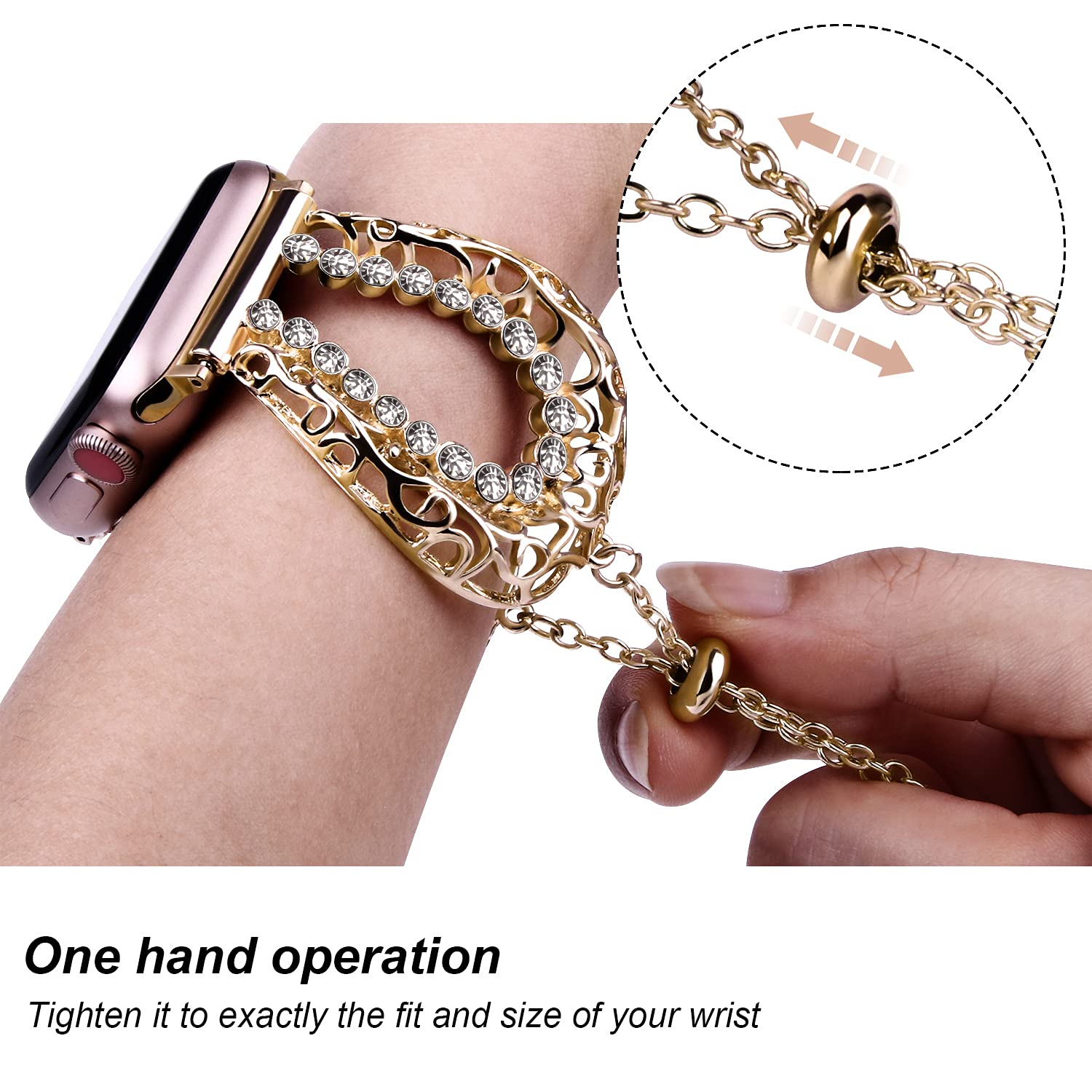 Luxury Rhinestone Stretch Band Compatible with Apple Watch Ultra/Series 8/7/6/5/4/3/2/1/SE (38mm-49mm) - Sparkling Bling Metal Charm Strap for Women - Perfect for Parties, Weddings & Special Occasions