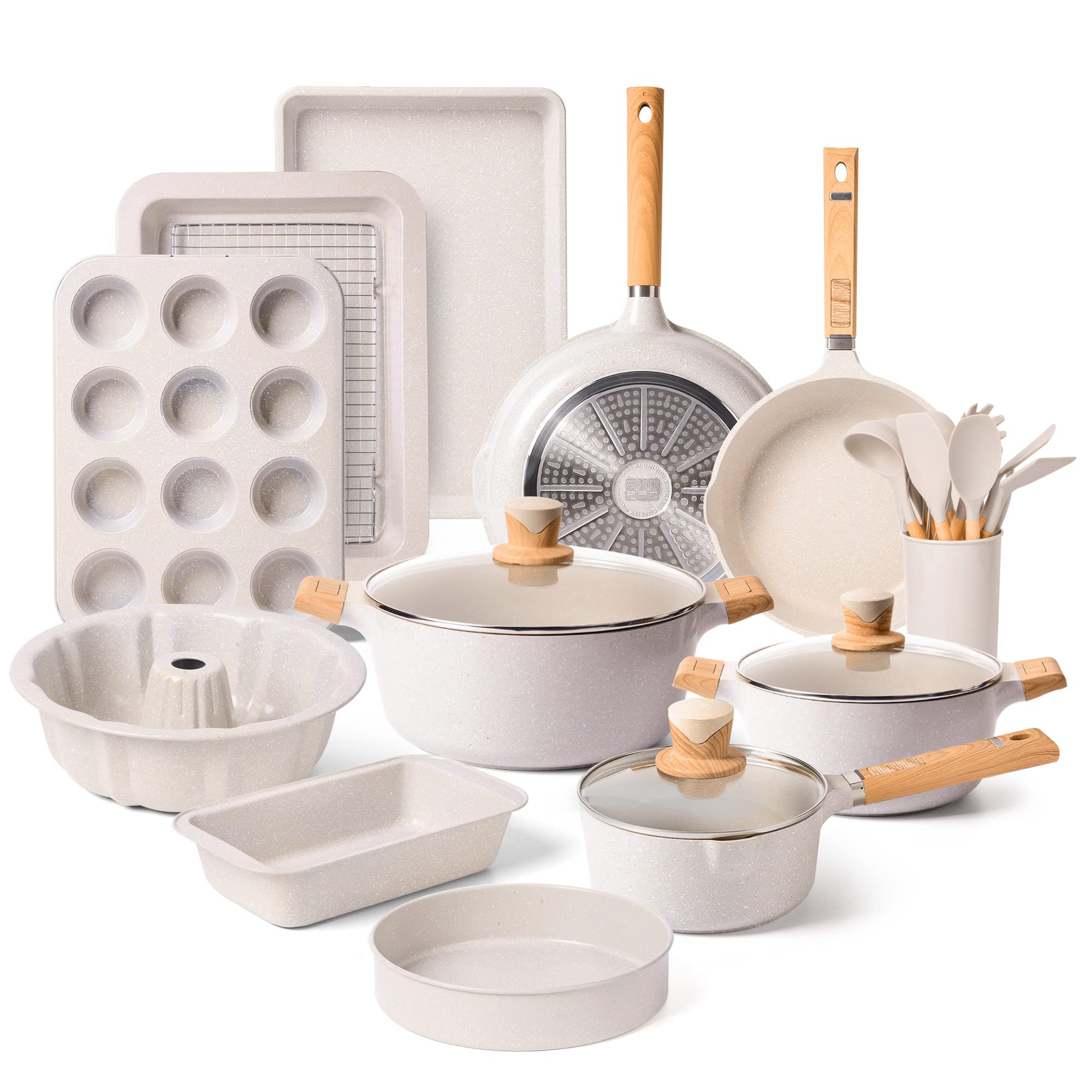 Premium Nonstick Pots and Pans Set - 12-Piece Granite Coated Cookware & Bakeware Kit with Frying Pan, Stockpot, Saucepan, Baking Sheets - Induction Compatible for Gas, Electric & Ceramic Stoves - Perfect for Home Cooking, Baking & Gift Giving