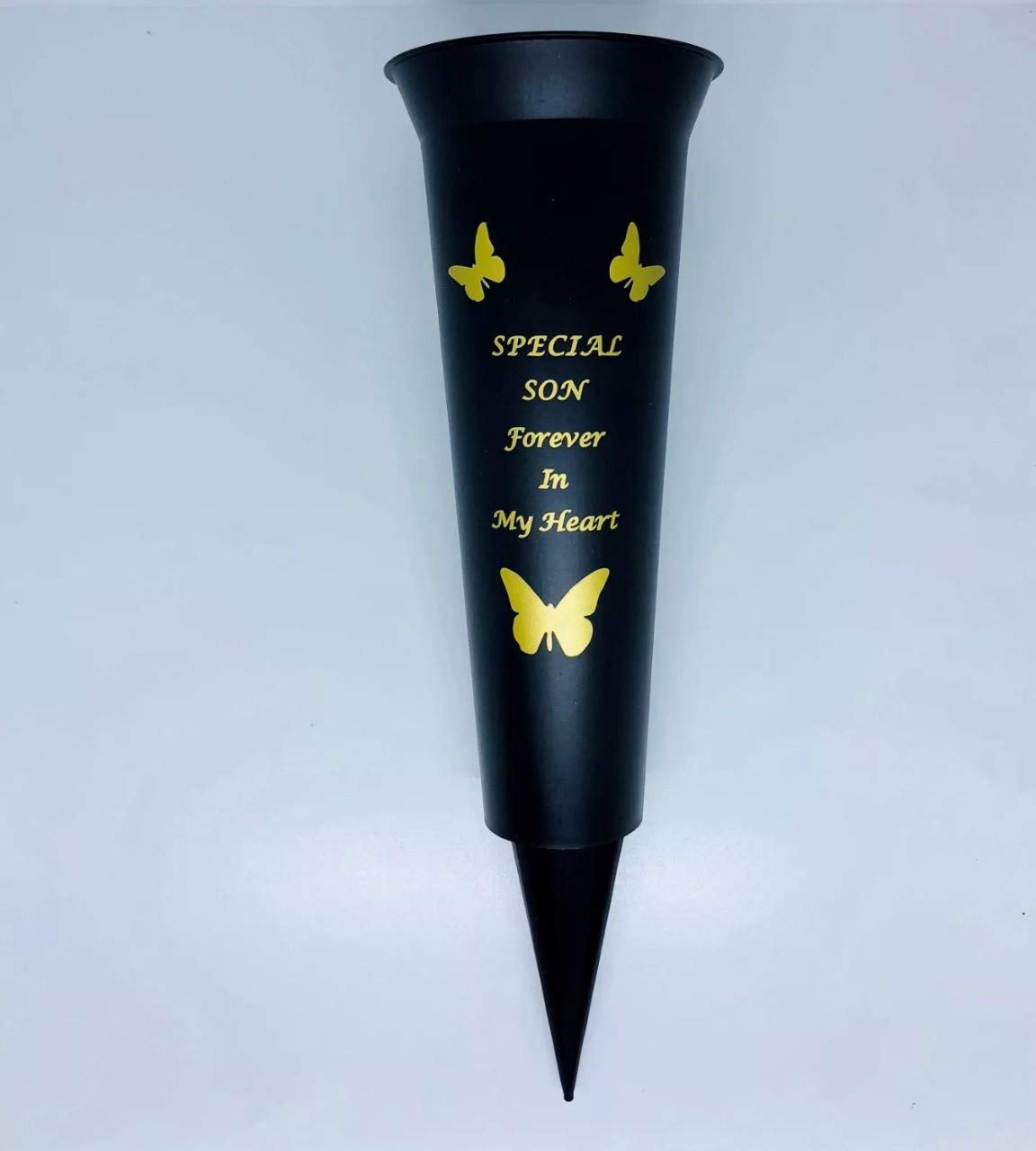 Special Son Verse Graveside Memorial Spiked Flower Vase - Durable Metal Grave Decor for Cemetery, Headstone, and Memorial Sites - Perfect for Honoring Loved Ones with Floral Tributes