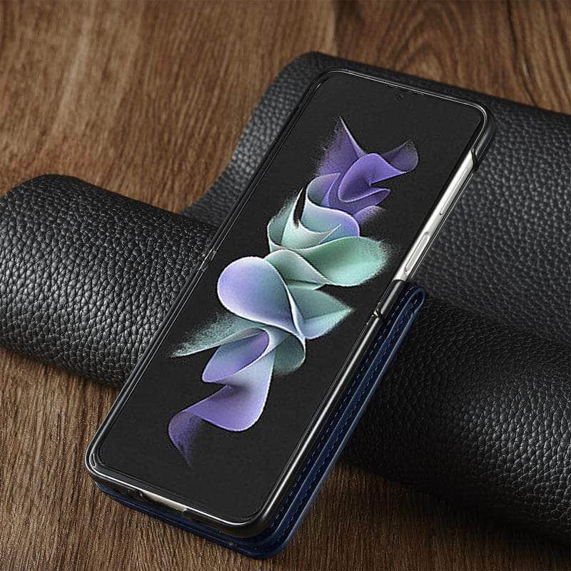Samsung Galaxy Z Flip 3 Luxury Leather Wallet Case - Premium Flip Phone Cover with Card Holder & Kickstand - Perfect for Business, Travel & Everyday Use
