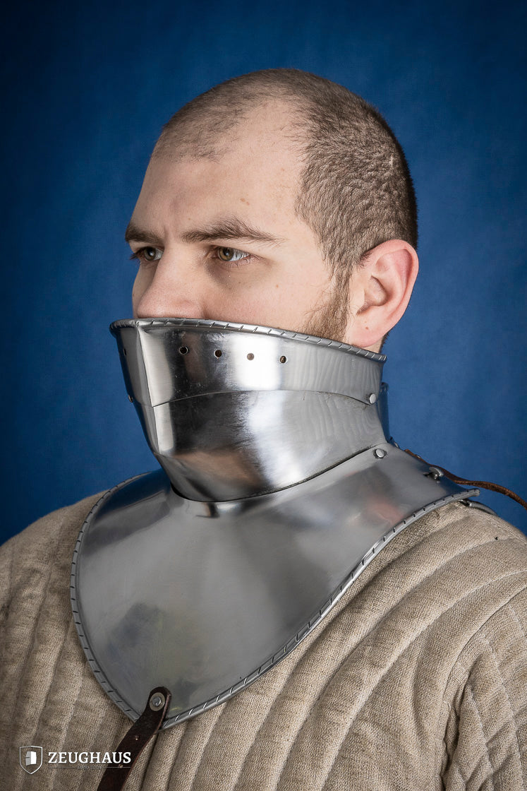 Medieval Articulated Gorget with Bevor - 2mm Polished Steel Armor for Renaissance Fairs & LARP Battles (1480-1500 Style)