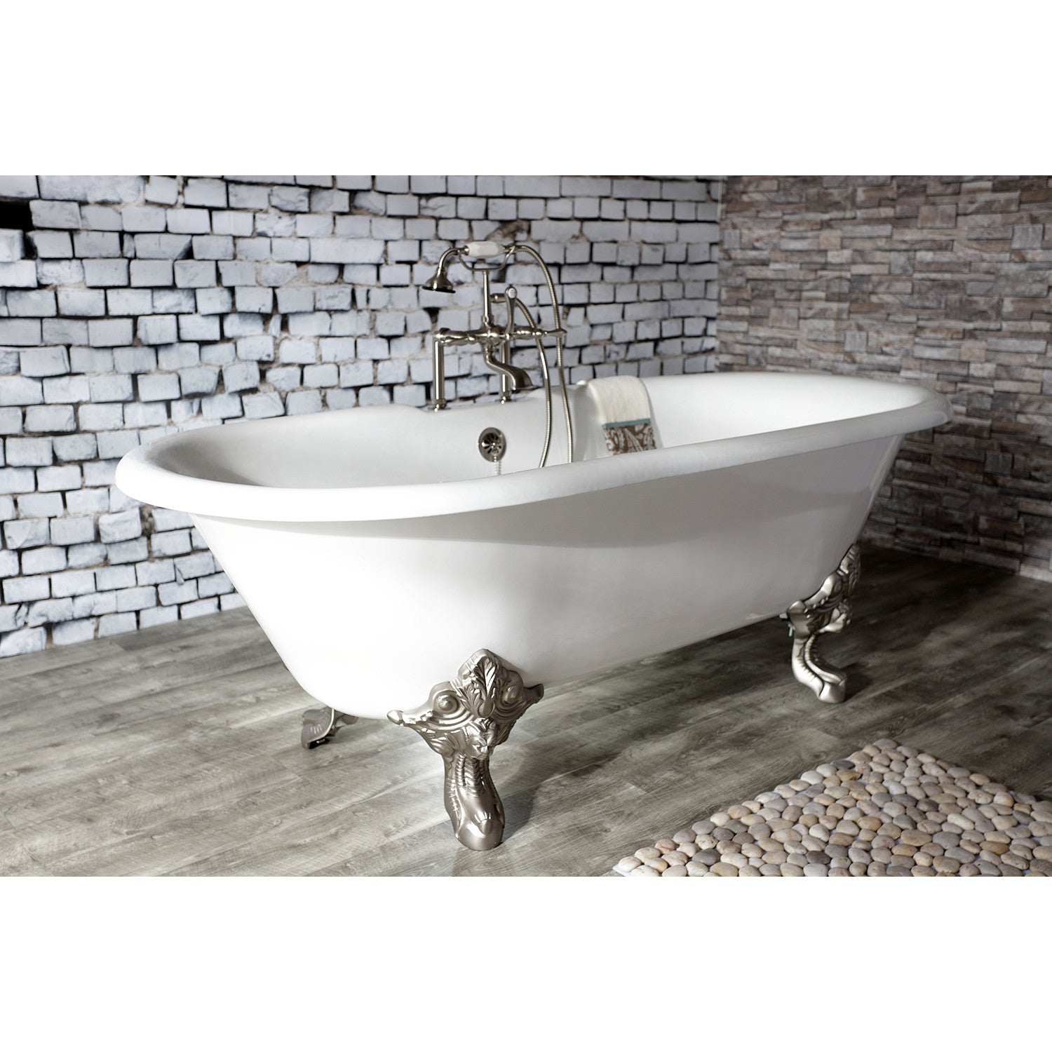 Vintage Clawfoot Tub Faucet with Hand Shower - Brushed Nickel 3-Handle 2-Hole Deck Mount Bathroom Fixture for Classic & Modern Bathrooms | Perfect for Spa, Soaking & Relaxation