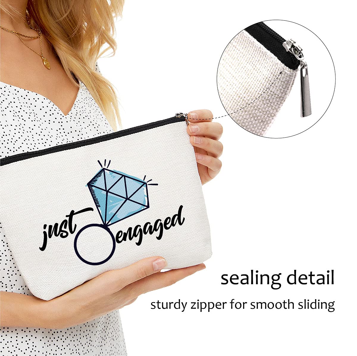 Just Engaged Gift Set - Bride Makeup Bag & Cosmetic Pouch - Perfect Engagement & Bridal Shower Gift for Newly Engaged Women - Ideal for Wedding Prep, Honeymoon Travel & Bridal Beauty Essentials