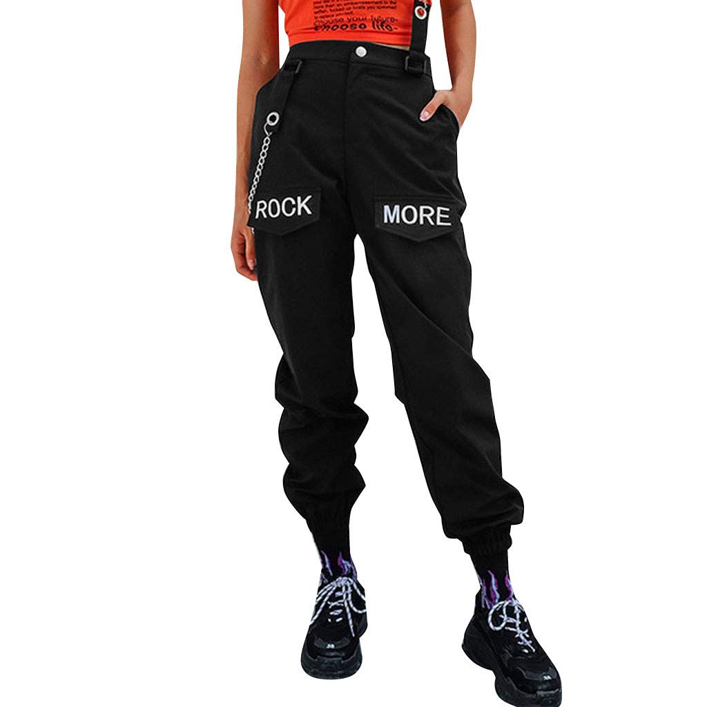 Women's High Waist Loose Jogger Pants with Chain Detail - Comfortable Streetwear Sweatpants for Tall Women | Perfect for Casual Wear, Gym, and Running
