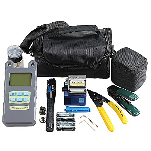 10-in-1 Fiber Optic FTTH Tool Kit - Professional Fiber Termination Kit with Cable Tester, Stripper, FC-6S Cleaver & Optical Power Meter - Perfect for FTTH Installation & Network Maintenance