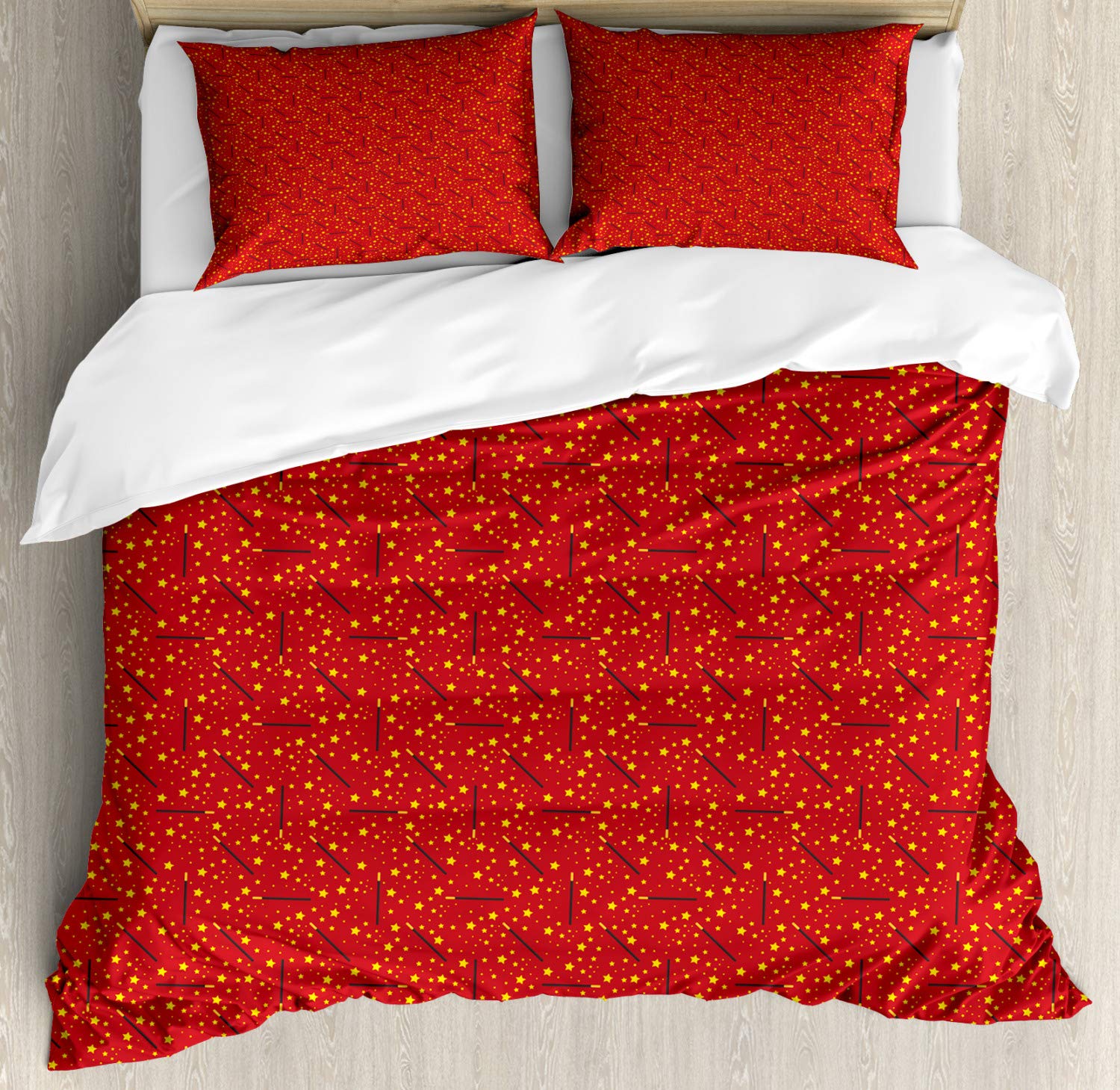 Ambesonne Magician Duvet Cover Set - King Size 3-Piece Bedding with 2 Pillow Shams | Unique Star & Magic Wand Pattern in Vermilion & Dark Taupe | Perfect for Themed Bedrooms, Magic Shows & Fantasy Decor