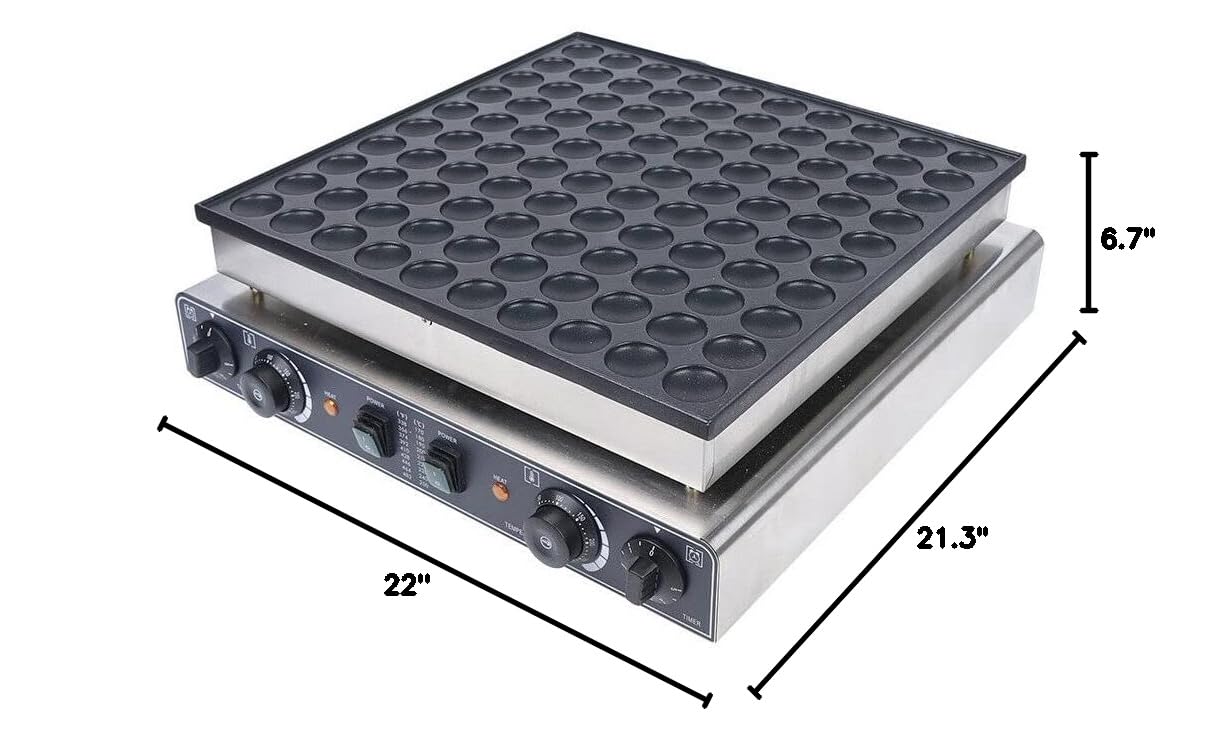 Commercial Mini Pancake Maker - 100Holes 1.8inch 3400W Electric Dutch Poffertjes Machine with Nonstick Surface & Adjustable Temp 50-300°C (122-572°F) - Perfect for Snack Bars, Restaurants, Breakfast Cafes & Home Cooking