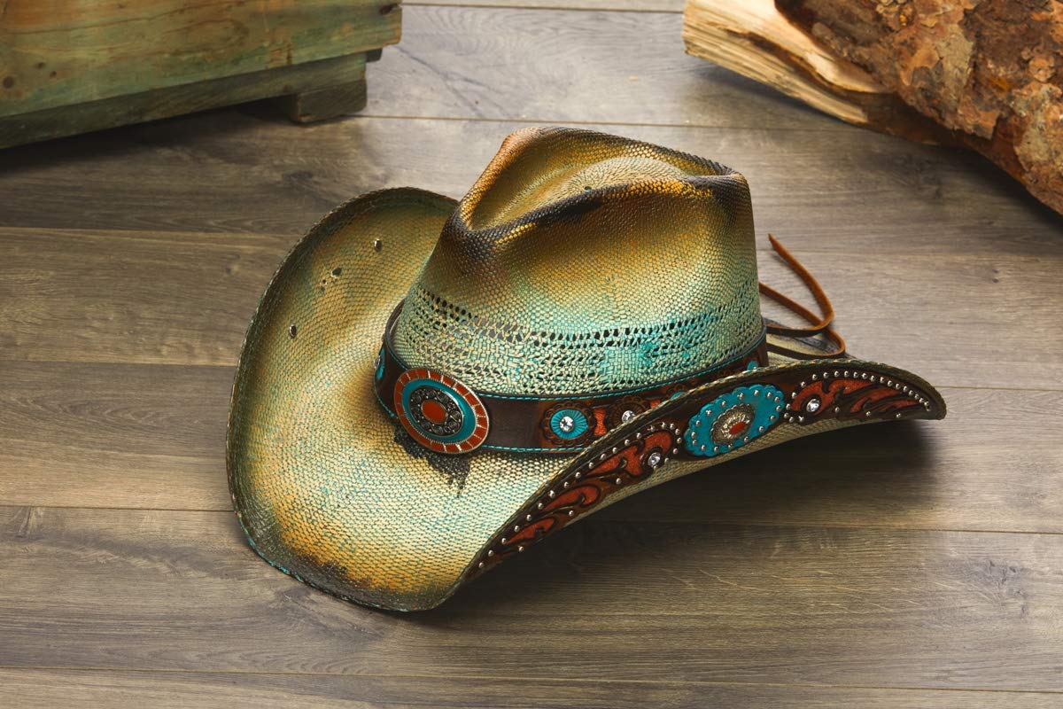 Vintage Western Cowgirl Hat for Women - Orange Studded Design - Perfect for Rodeo, Country Music Festivals & Western Fashion Outfits