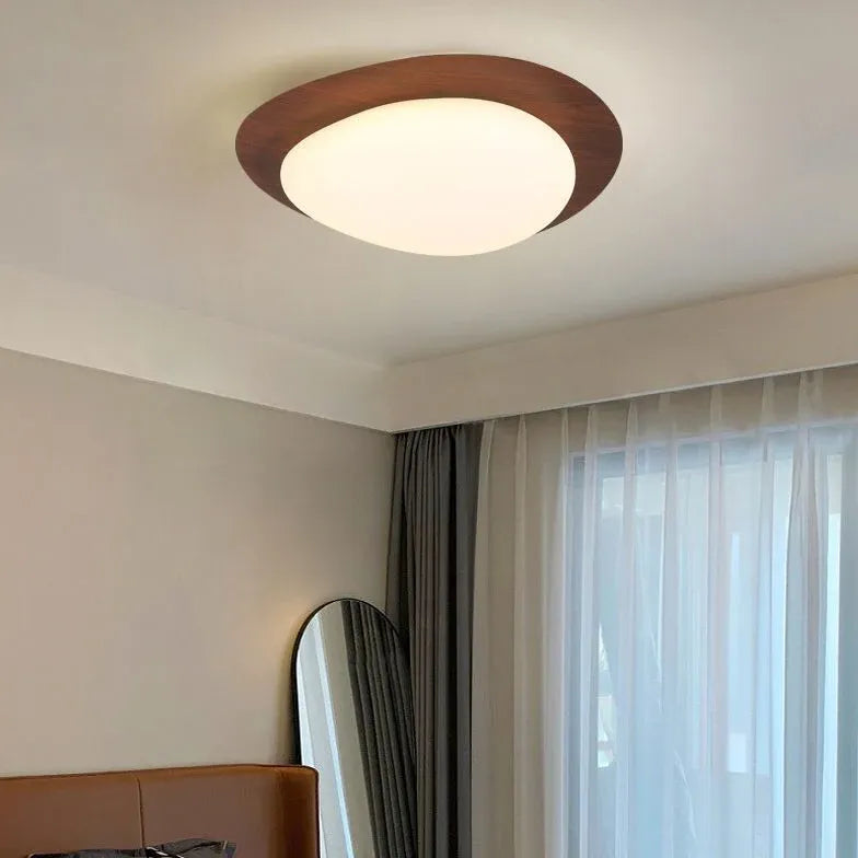 Minimalist Round Ceiling Light with Wooden Frame - Modern Scandinavian Style Lighting Fixture for Living Room, Bedroom, and Dining Room