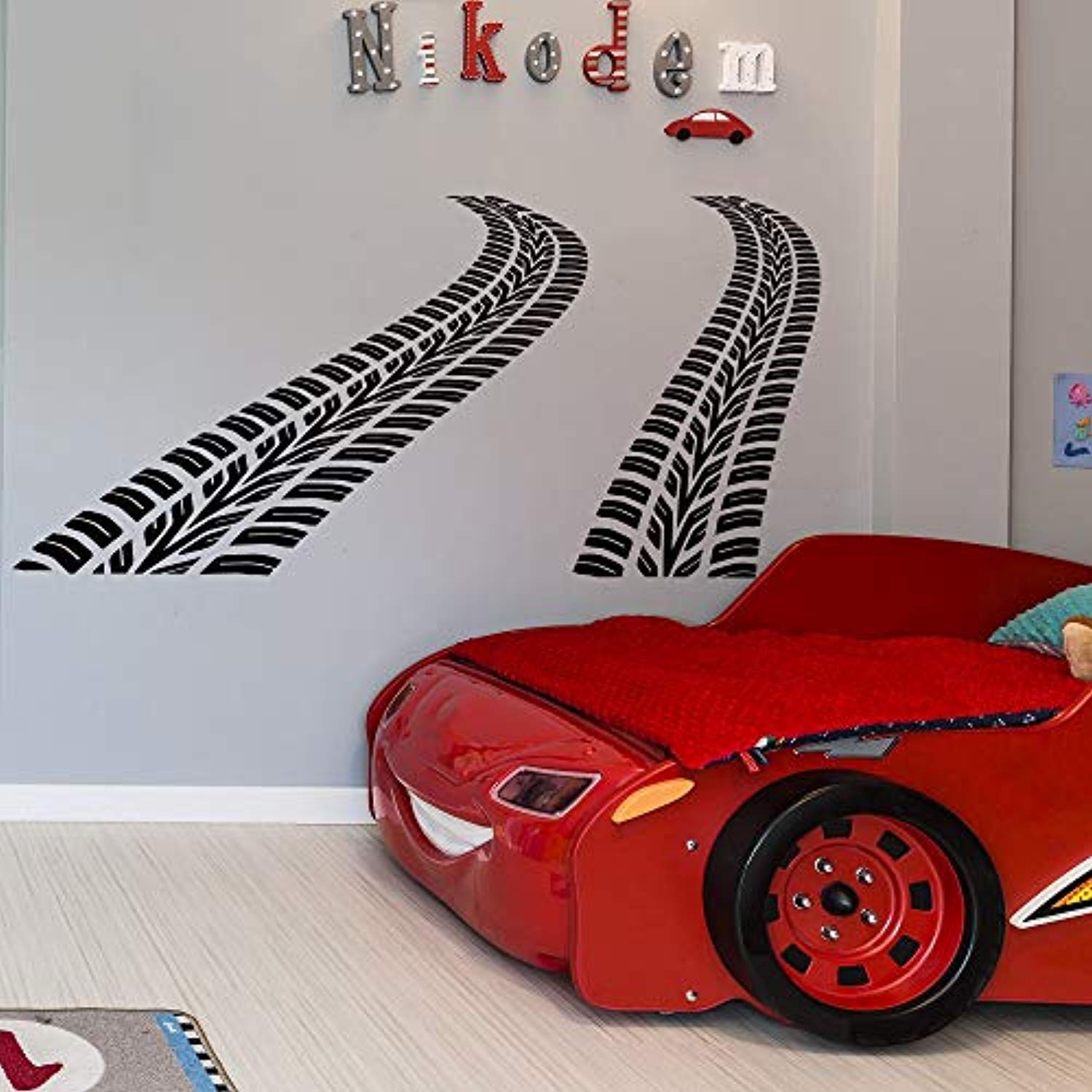 Curved Tire Track Wall Decals for Kids Room - Car Themed Nursery Decor, Playroom Wall Stickers, Road Design Boys Bedroom Decor - Perfect for Race Car Themed Birthday Parties & Toddler Play Areas