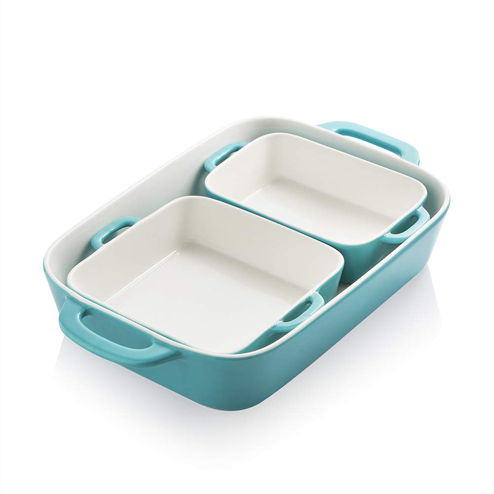 Sweejar Ceramic Bakeware Set - 3-Piece Rectangular Baking Dish for Oven, Casserole, Lasagna & Roasting | Durable Porcelain Cookware for Baking, Cooking & Serving | Perfect for Thanksgiving, Christmas Dinner & Family Gatherings (Turquoise)