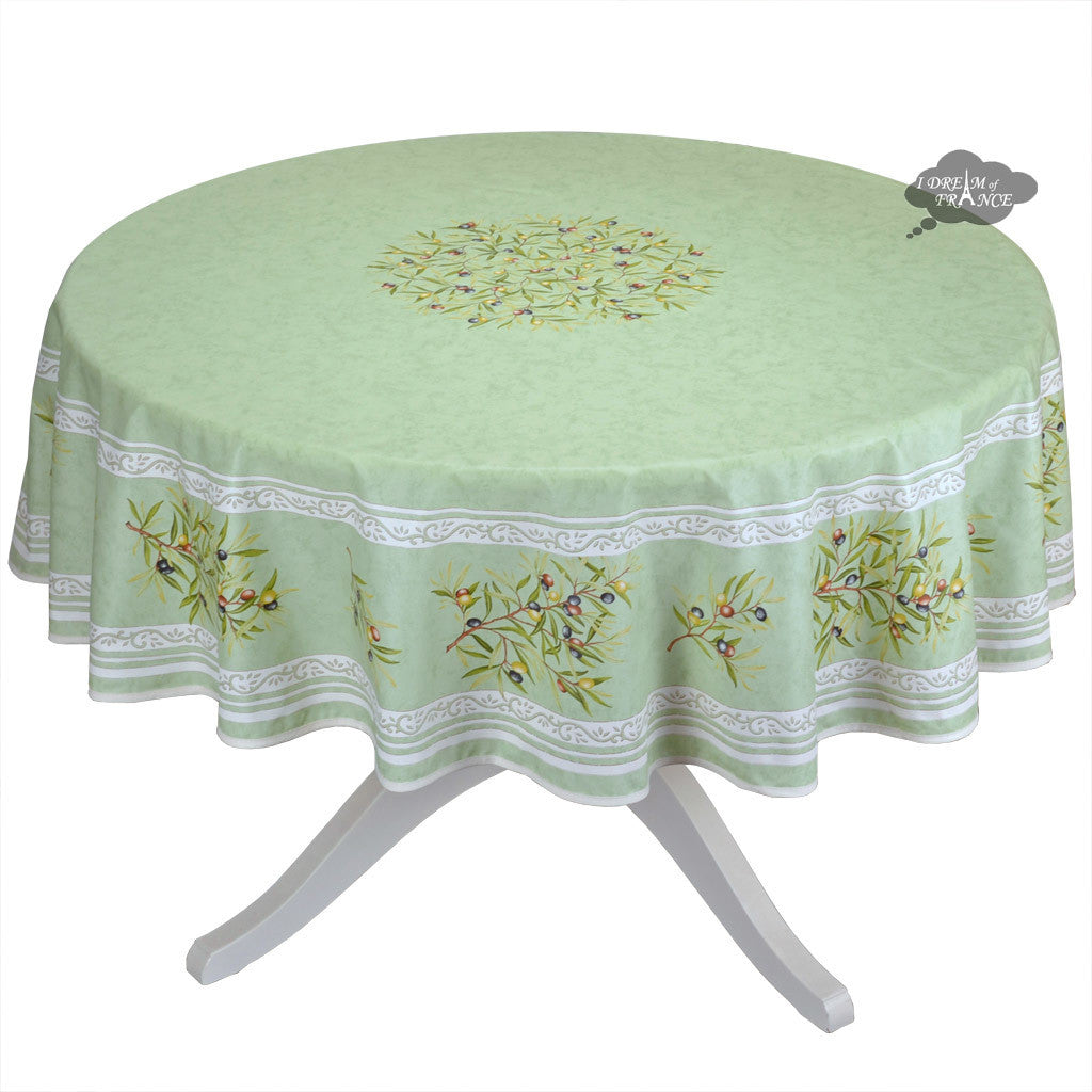 70 Round Clos des Oliviers Green French Tablecloths by Label France - Elegant Dining Decor for Restaurants, Weddings & Home Entertaining