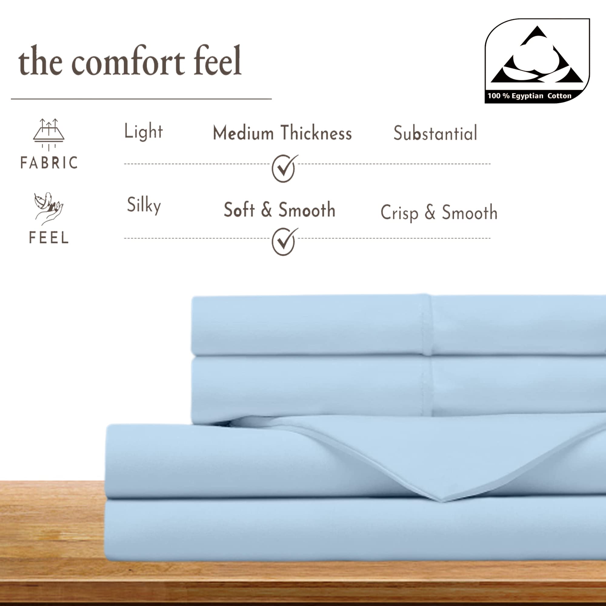 Luxury 400 Thread Count Queen Size Cotton Bed Sheet Set - 16 Inch Deep Pocket Fitted Sheet - Hotel Quality Linen Sheets (Sky Blue) for Comfortable Sleep & Bedroom Decor