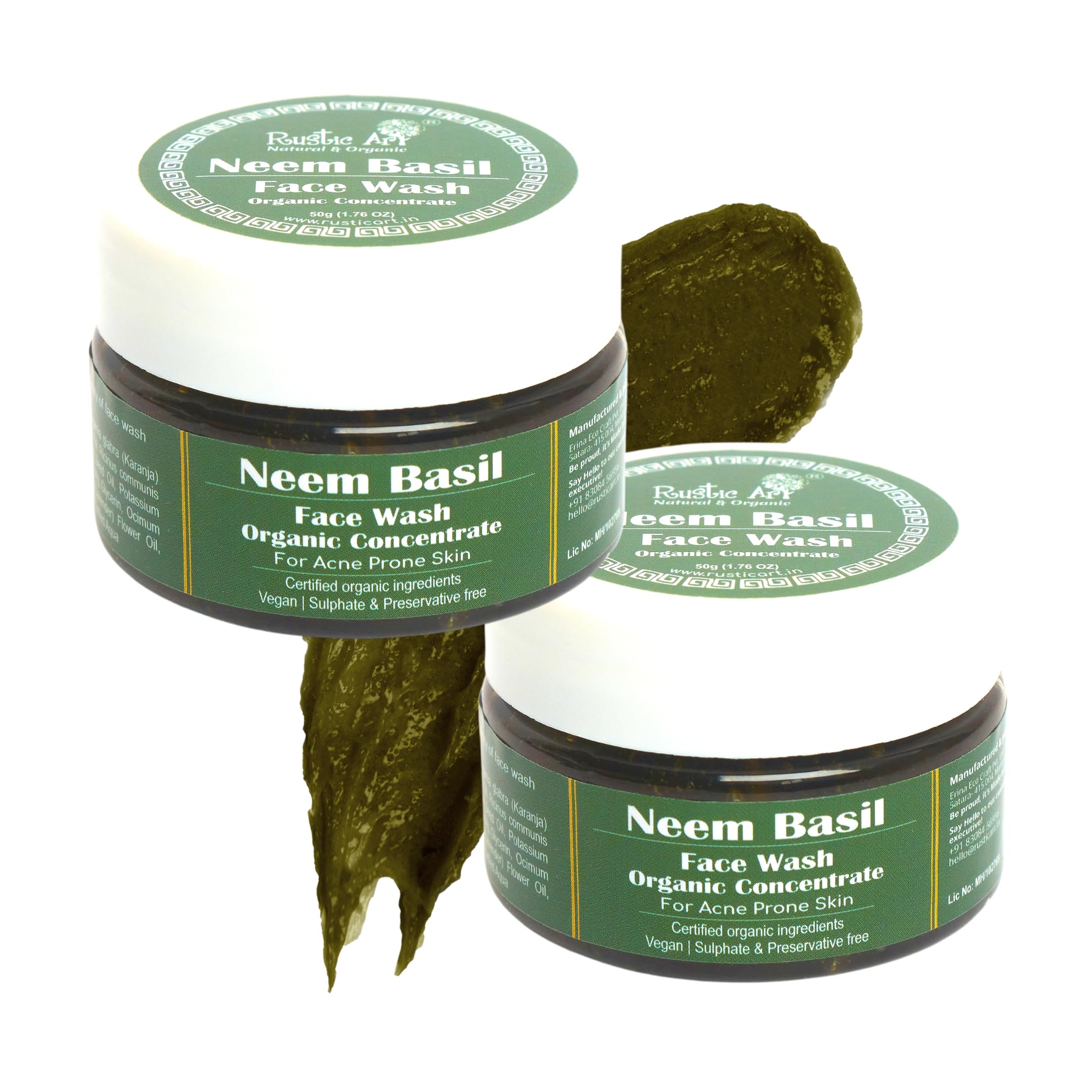 Organic Neem Basil Face Wash for Acne-Prone Skin | Sulfate-Free & Natural Cleanser for Women & Men | 50g (Pack of 2) | Gentle Daily Skincare for Oily & Sensitive Skin
