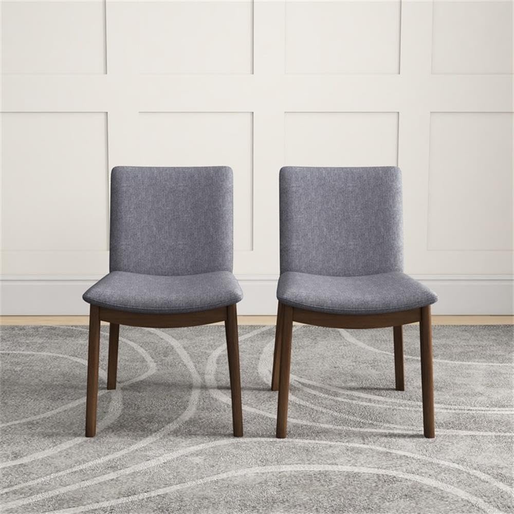 Pemberly Row Mid Century Modern Fabric Upholstered Dining Chairs Set of 2 - Light Grey | Comfortable & Stylish Seating for Kitchen, Dining Room & Office