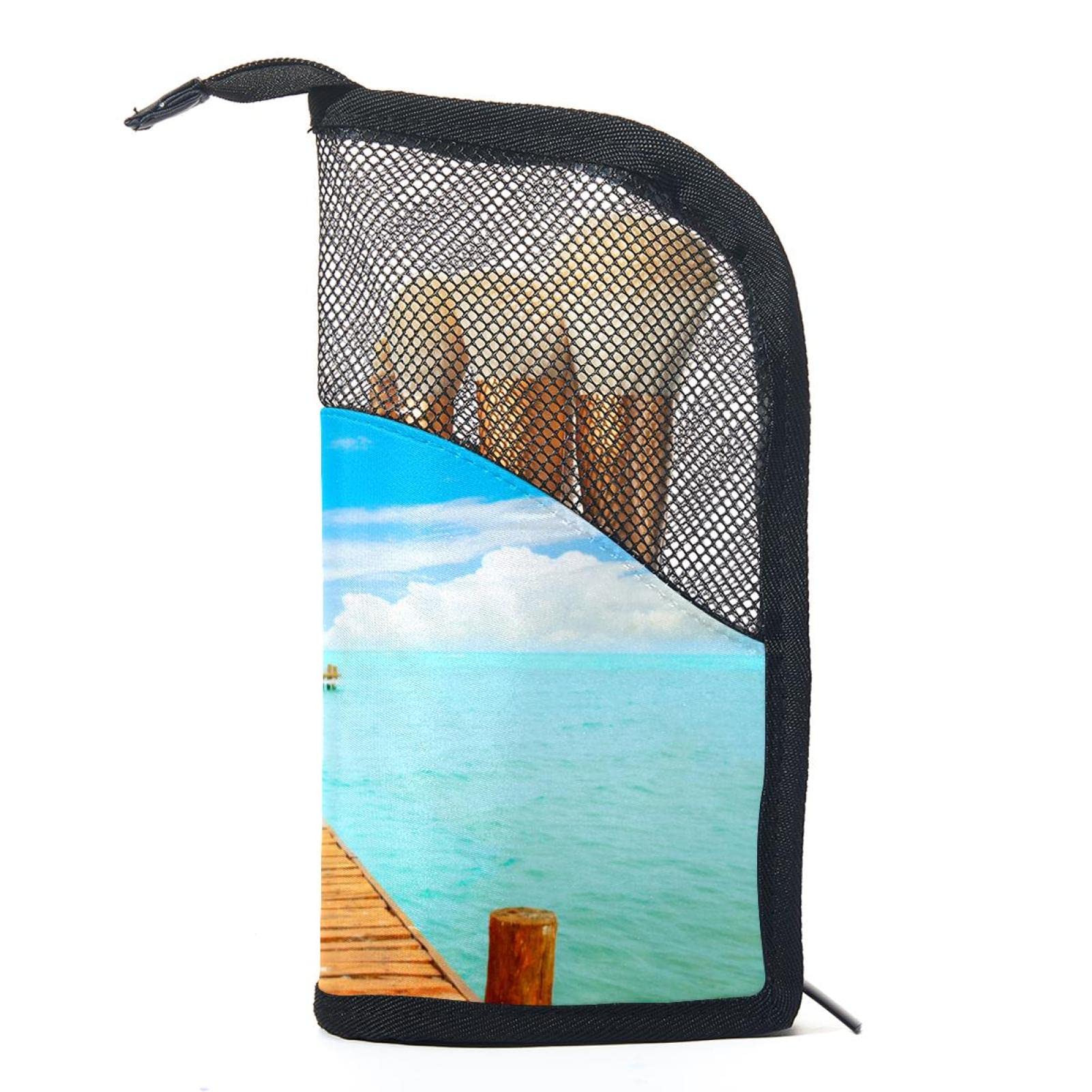 Premium 12-Piece Makeup Brush Organizer Bag with Seaside View - Portable Travel Makeup Brush Holder Case for Professional & Home Use