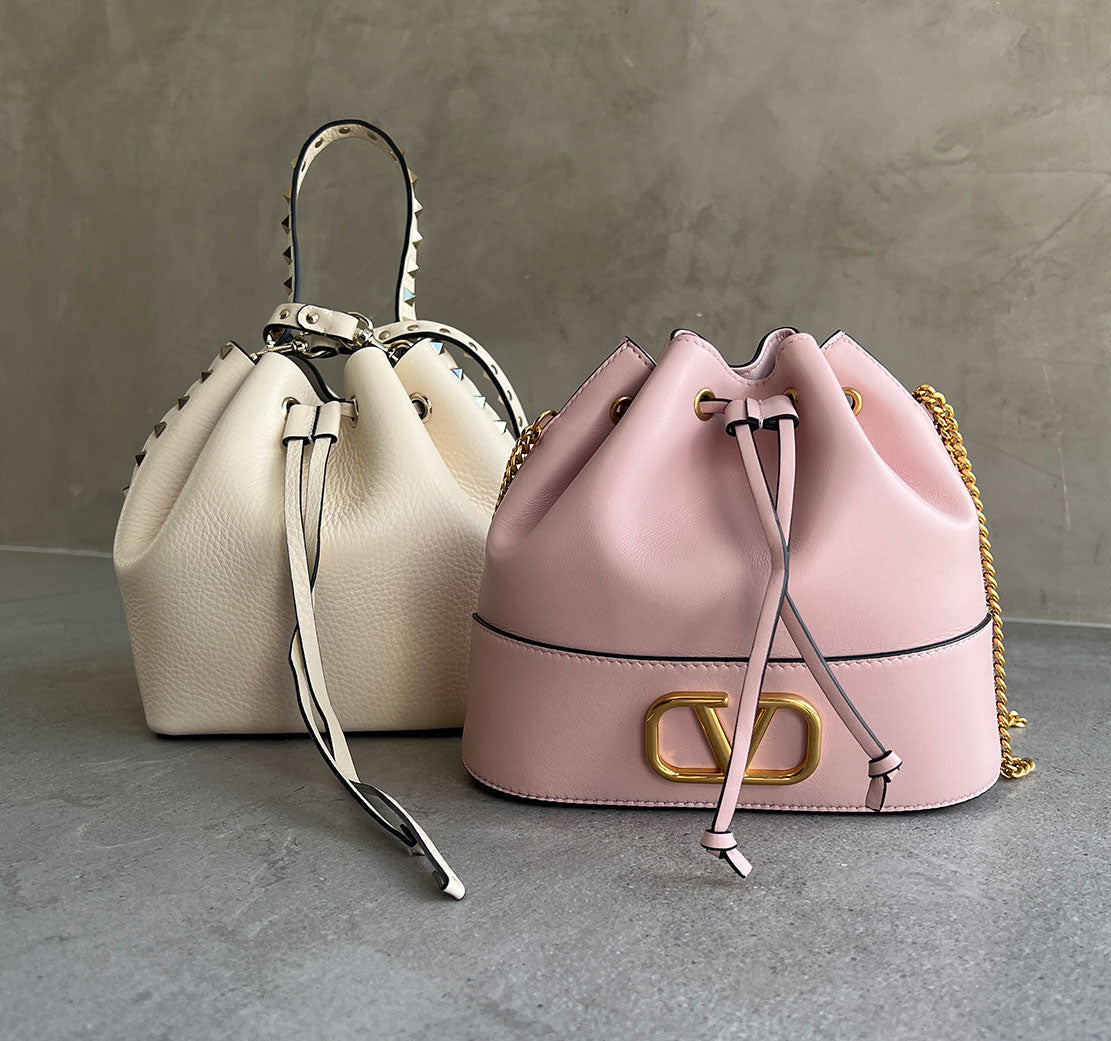 Valentino Rockstud Leather Bucket Bag in Ivory - Elegant Shoulder Bag for Women | Perfect for Date Night, Parties & Everyday Use