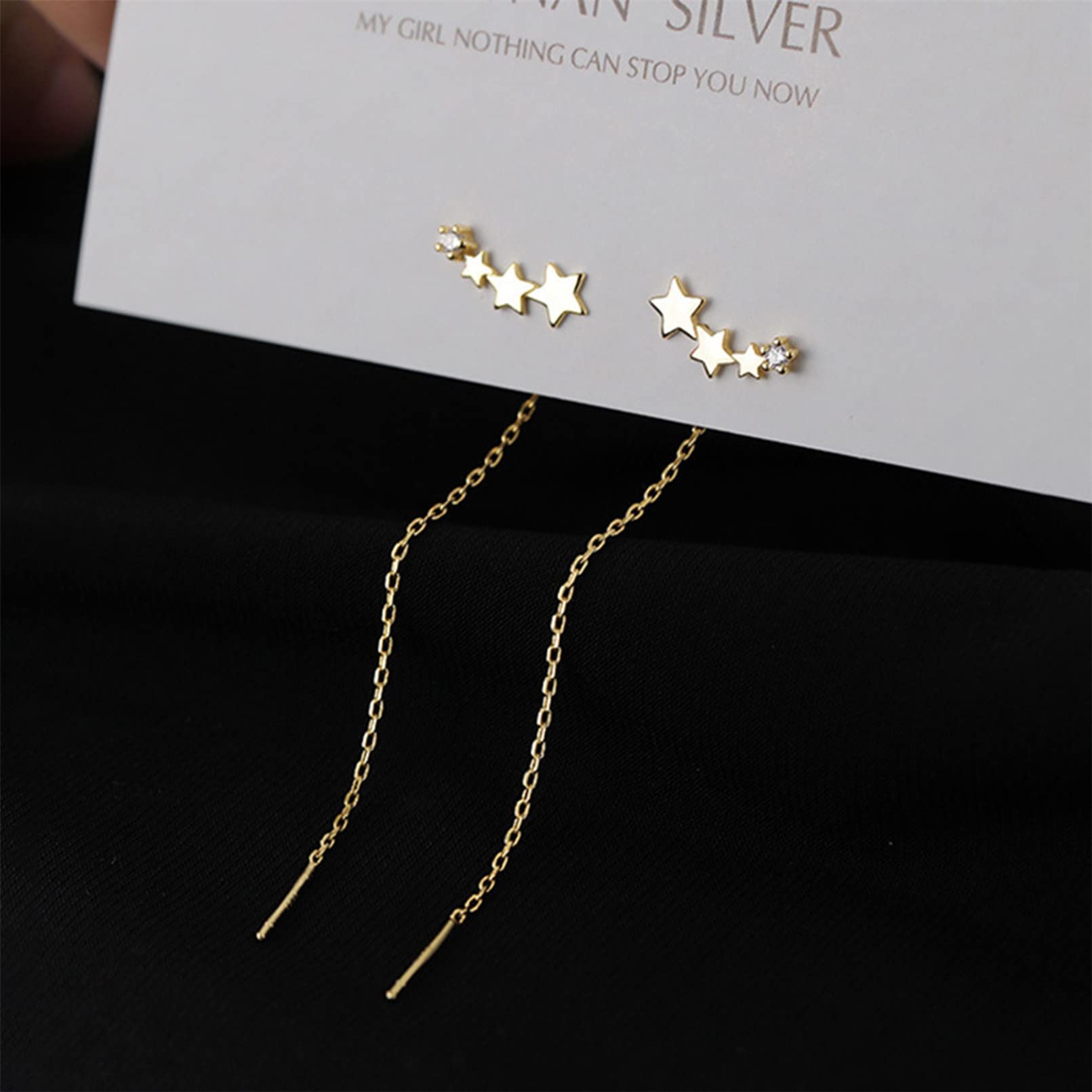 1 Pair Gold Star Long Tassel Dangle Earrings for Women - Silver Threader Earrings Jewelry Gift for Women & Girls | Perfect for Parties, Date Nights & Special Occasions
