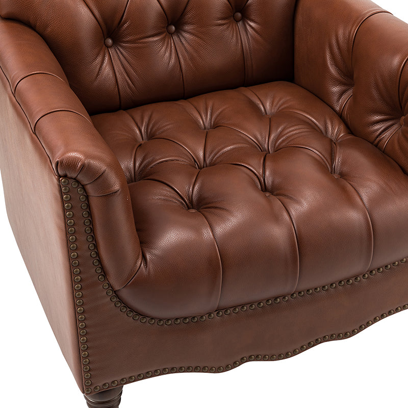 Premium Genuine Leather Armchair - Handcrafted Modern Lounge Chair for Living Room, Office & Study - Brown Leather Recliner with Solid Wood Frame - Perfect for Home Decor & Relaxation