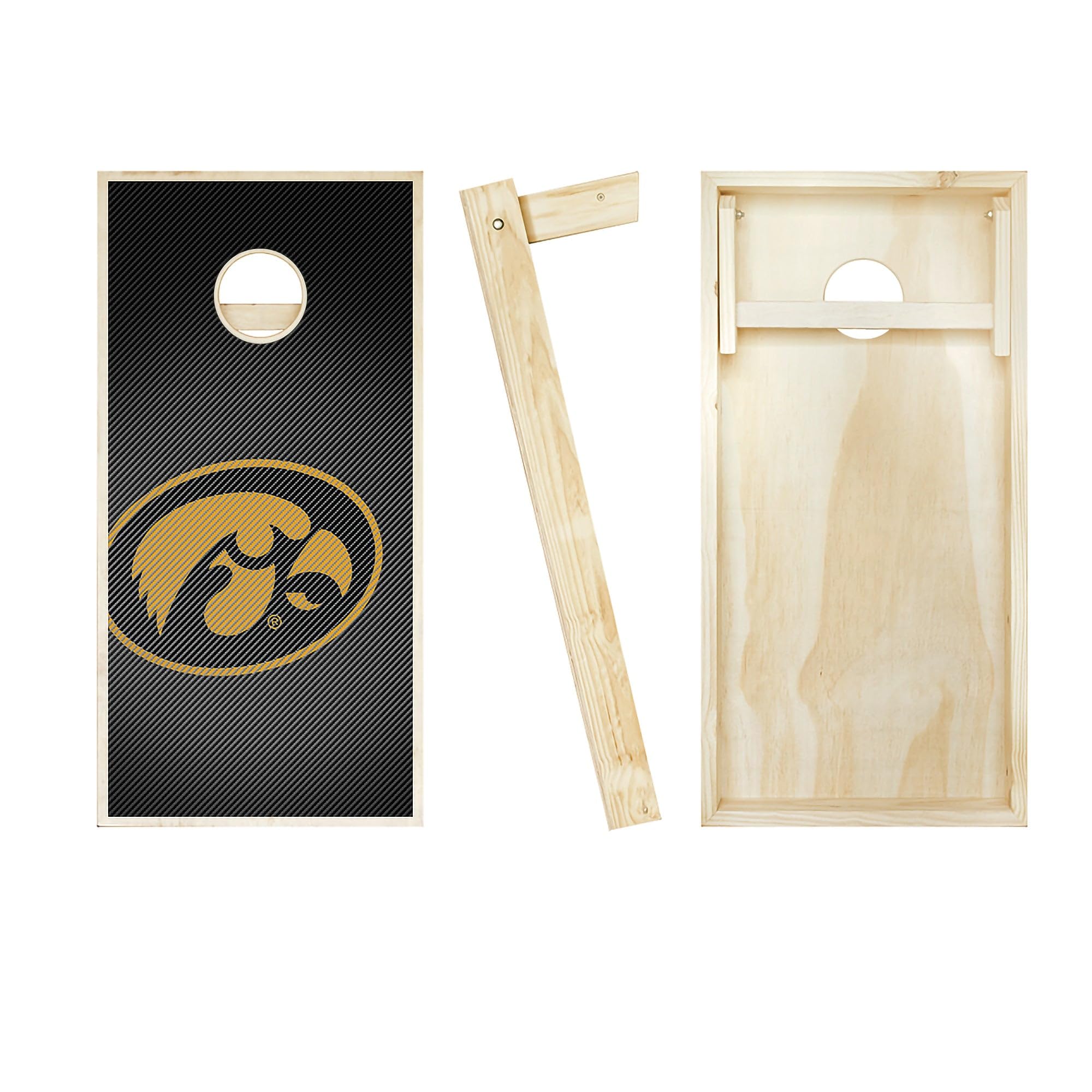 Skip's Garage Iowa Hawk Distressed Cornhole Board Set - Official Team Logo Design - Regulation Size Bean Bag Toss Game Boards for Tailgating, Backyard Parties & Outdoor Events
