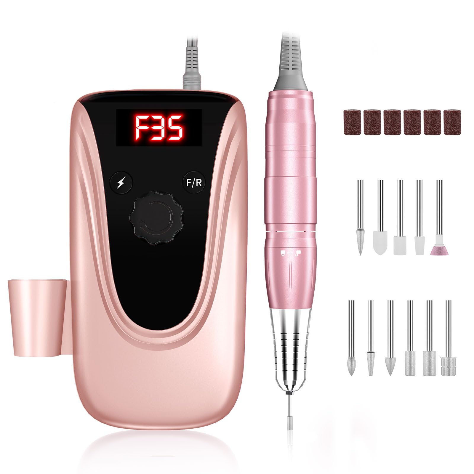 Professional 35000RPM Rechargeable Cordless Nail Drill Machine - Electric Nail File with 11Pcs Drill Bits for Acrylic, Gel, Manicure & Pedicure | Perfect for Salon, Home Use & Nail Art Shaping, Carving & Polishing