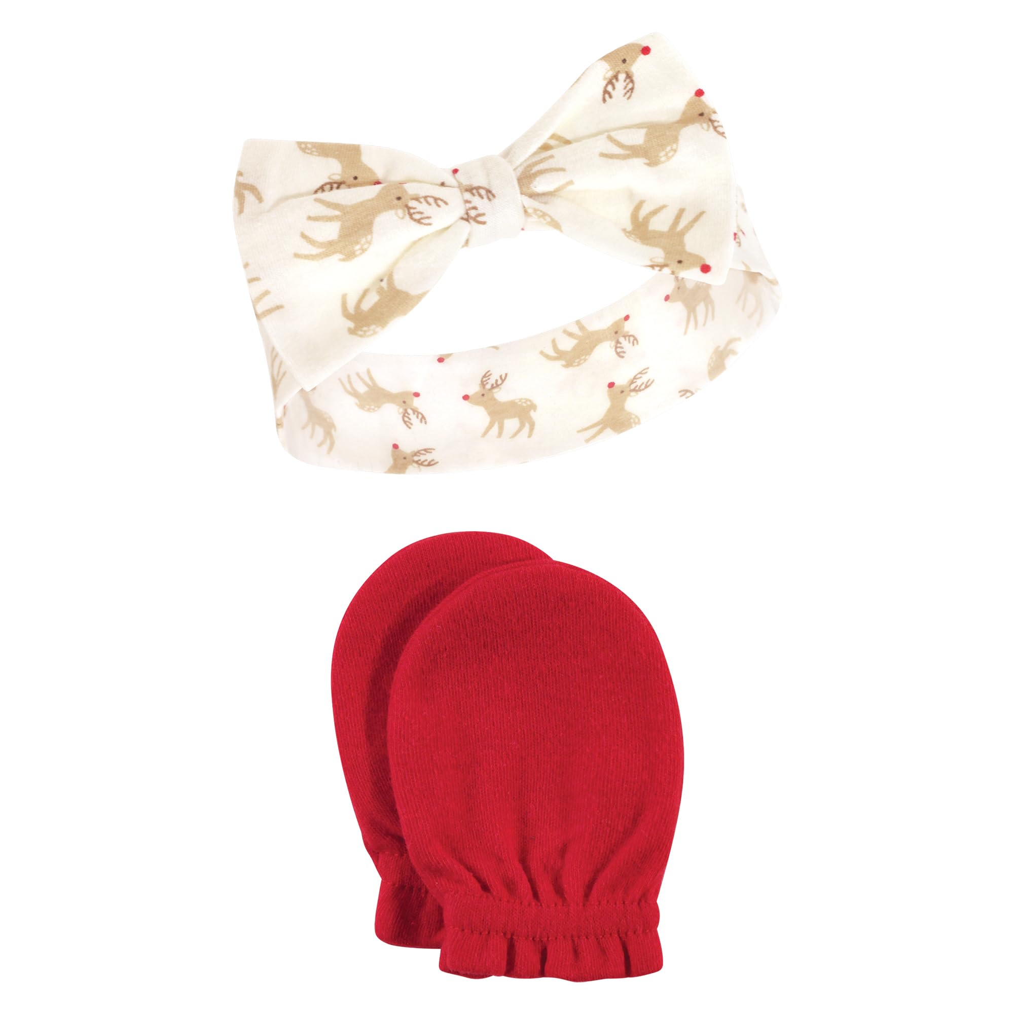 Hudson Baby Girls' Cotton Headband & Mittens Set for Newborns