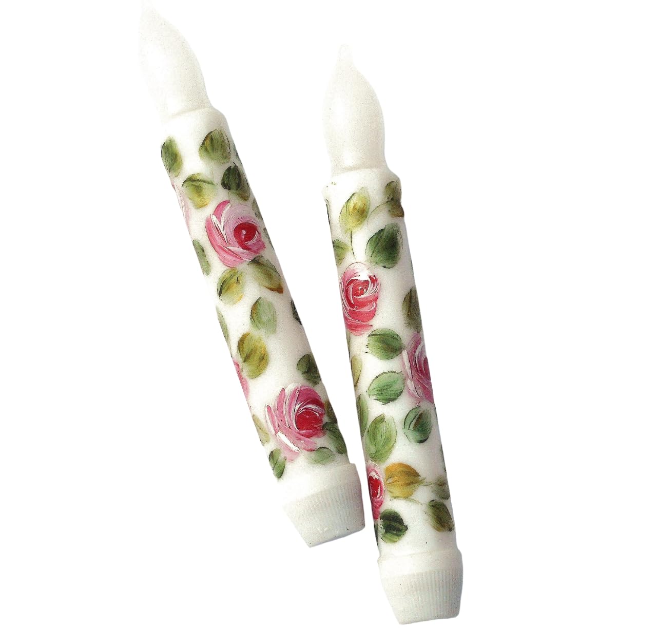 6 Inch Flameless LED Taper Candles with Hand-Painted Pink Roses - Battery Operated Romantic Decorative Candles for Wedding Centerpieces, Spring Home Decor, and Table Settings