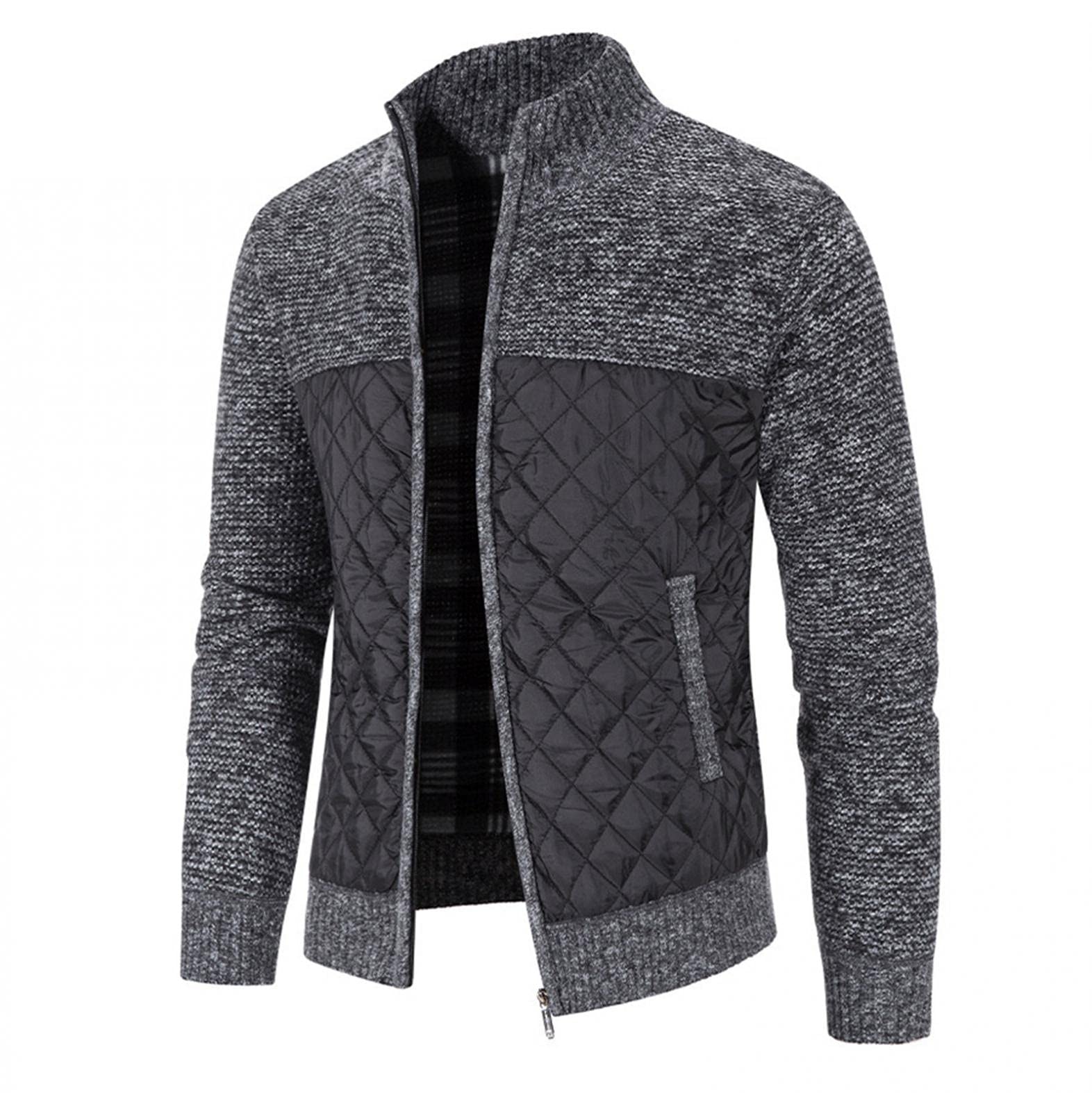 QWENTMTNTY Men's Heavyweight Cardigan Sweater - Slim Fit Thermal Fleece Jacket with Pockets | Warm Waffle Knit Sweater Coat for Casual Wear & Outdoor Activities